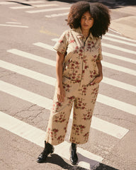 Kate Stretch Cotton Twill Jumpsuit - Wild Flower Bouquet Print