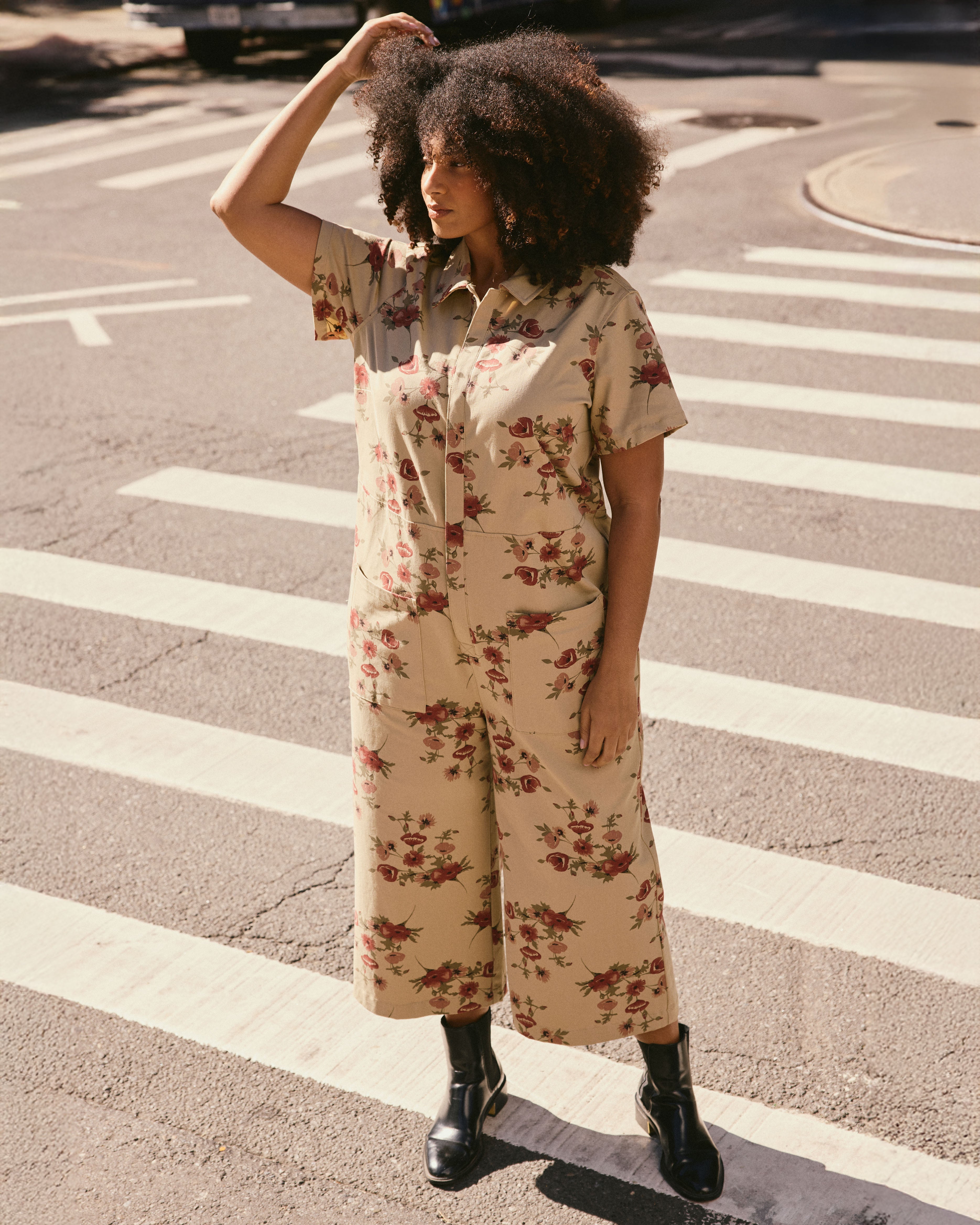 Kate Stretch Cotton Twill Jumpsuit - Wild Flower Bouquet Print
