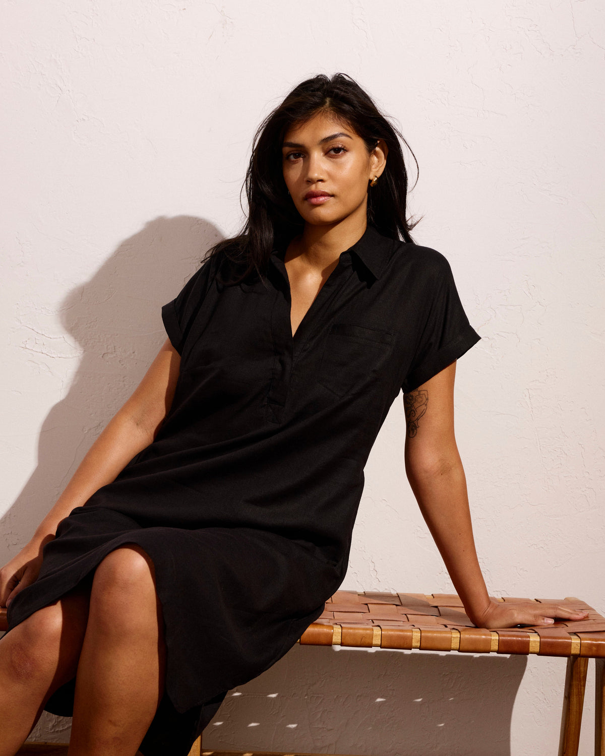 Sunshine Linen Blend Polo Dress - Black