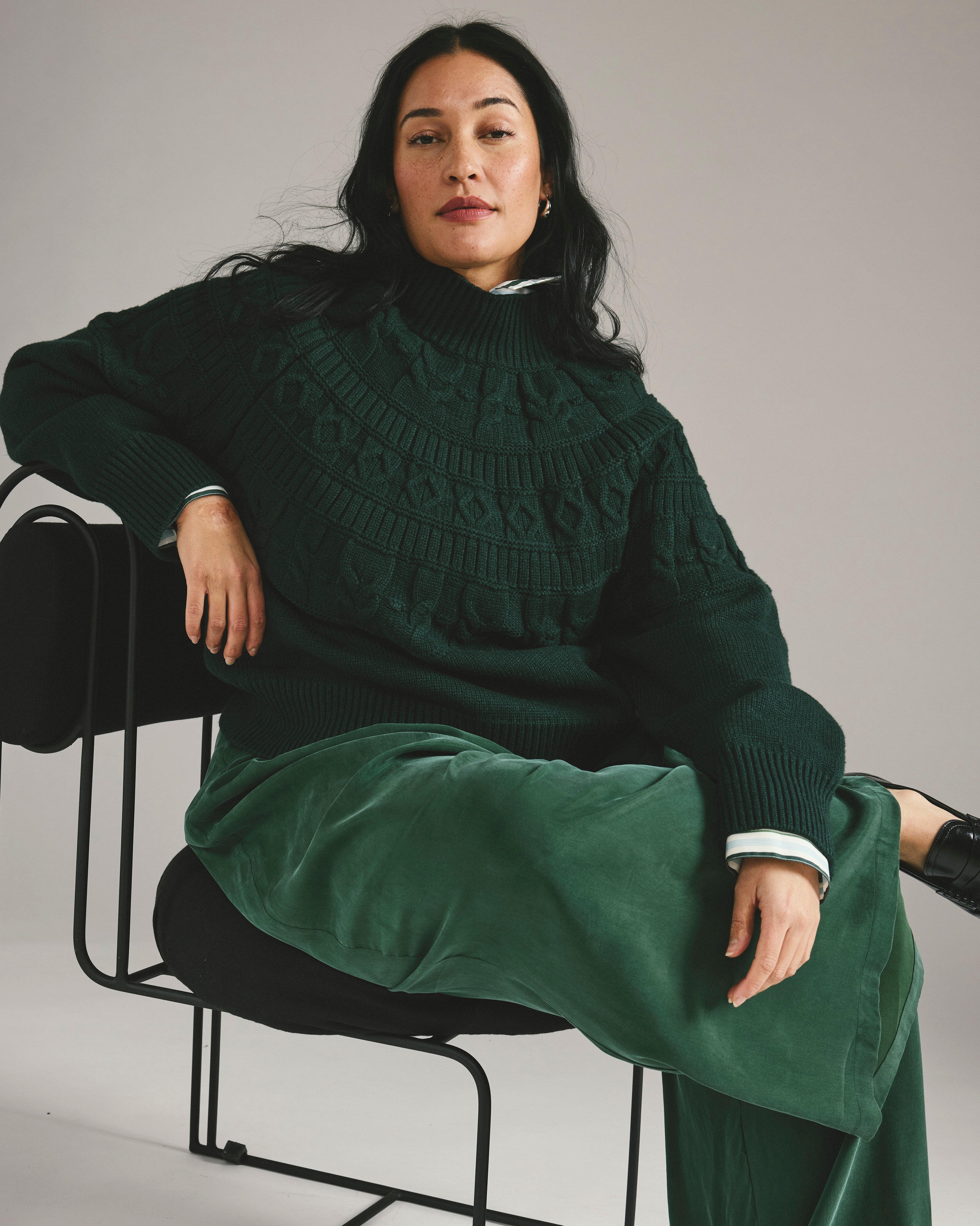 Safiya Cable Knit Sweater - Forest Green
