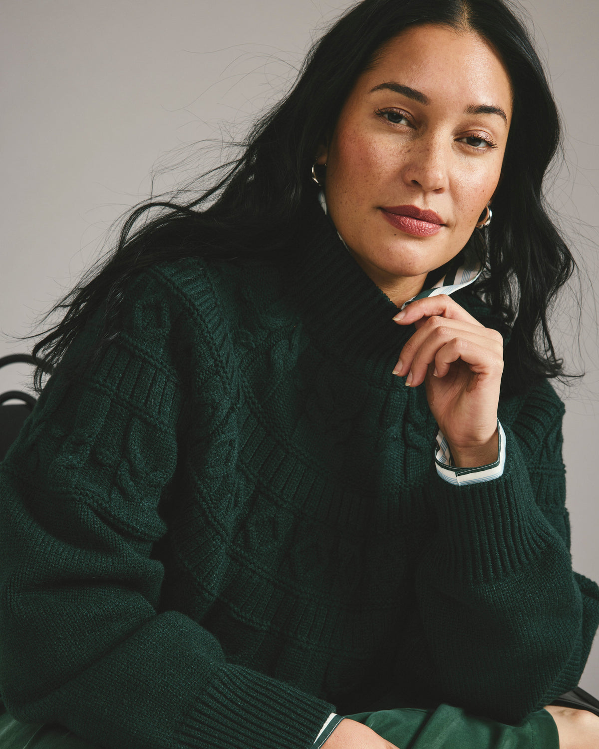 Safiya Cable Knit Sweater - Forest Green