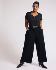 Cropped Wide Leg Ponte Pants - Black