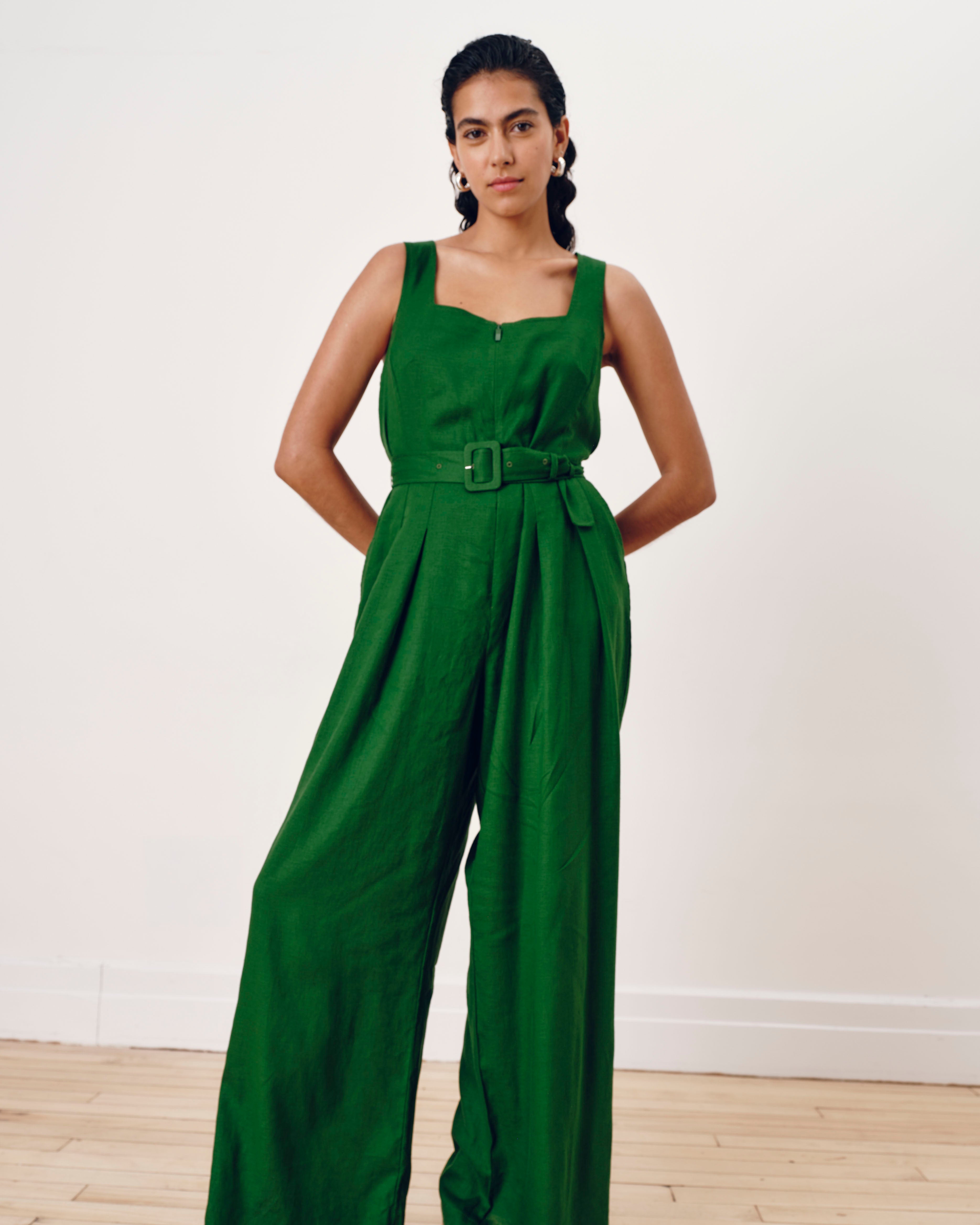 Rania Belted Linen Blend Jumpsuit - Jardin
