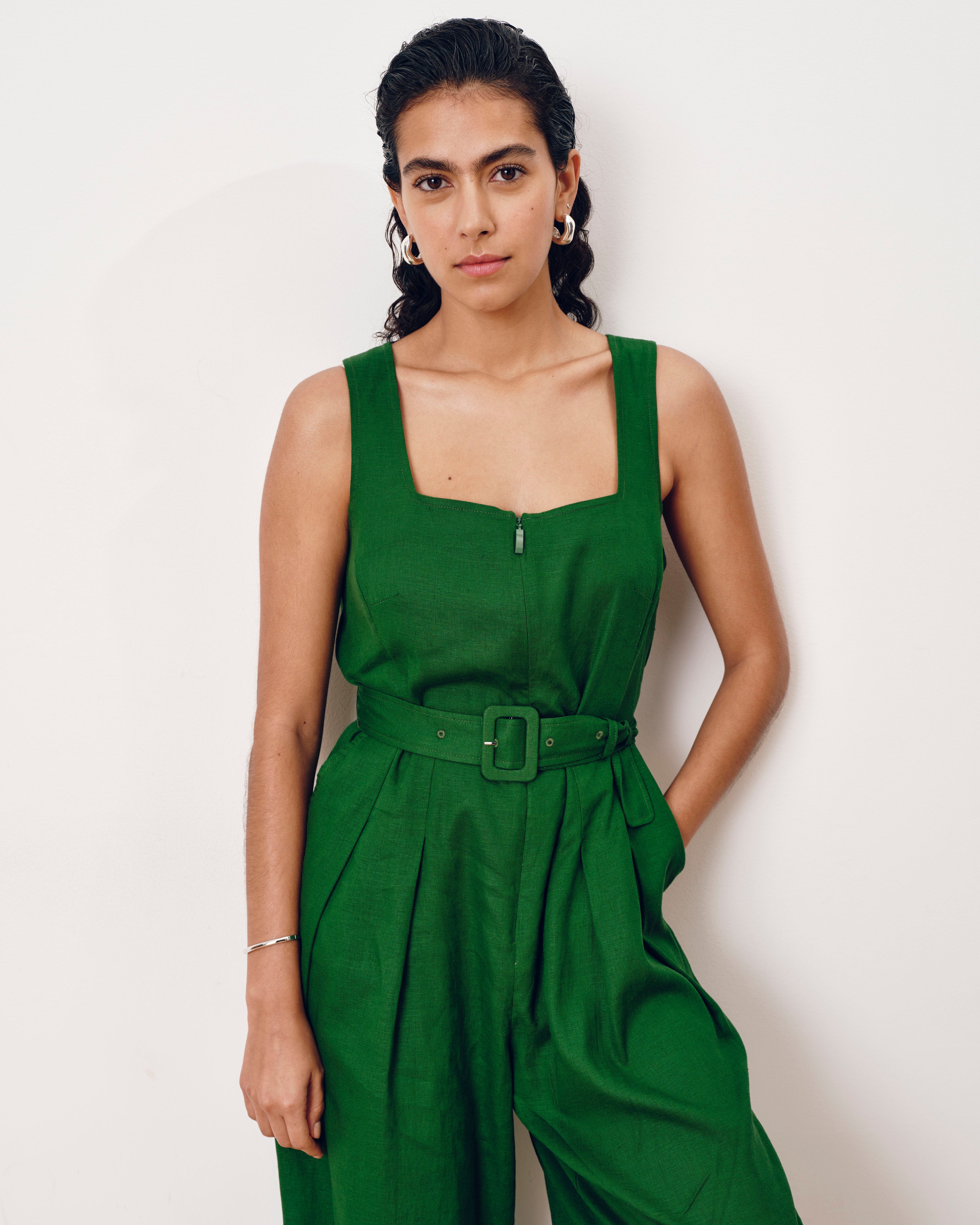 Rania Belted Linen Blend Jumpsuit - Jardin