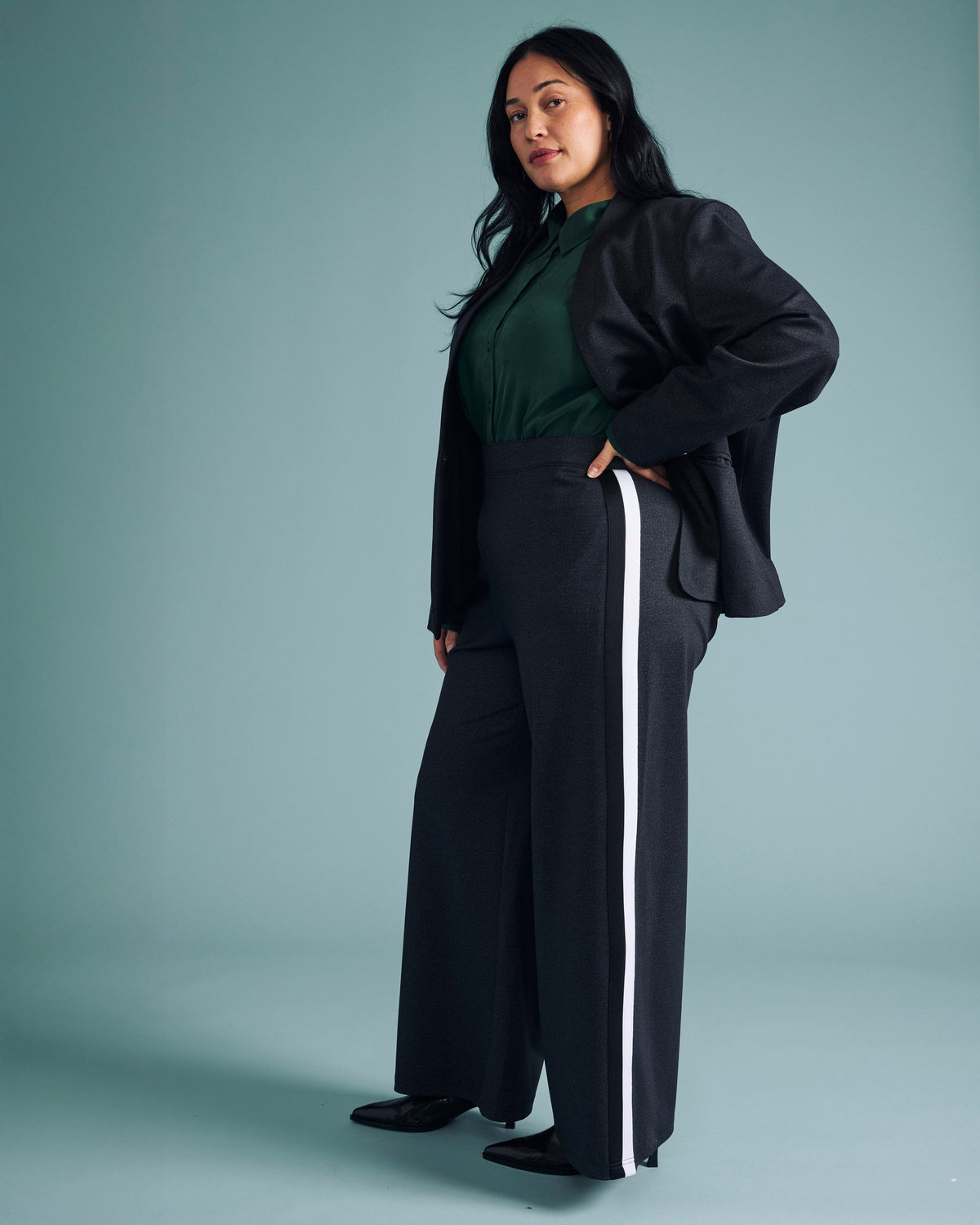 PowerPonte Denim Stephanie Pants - Charcoal with Black/White Stripe