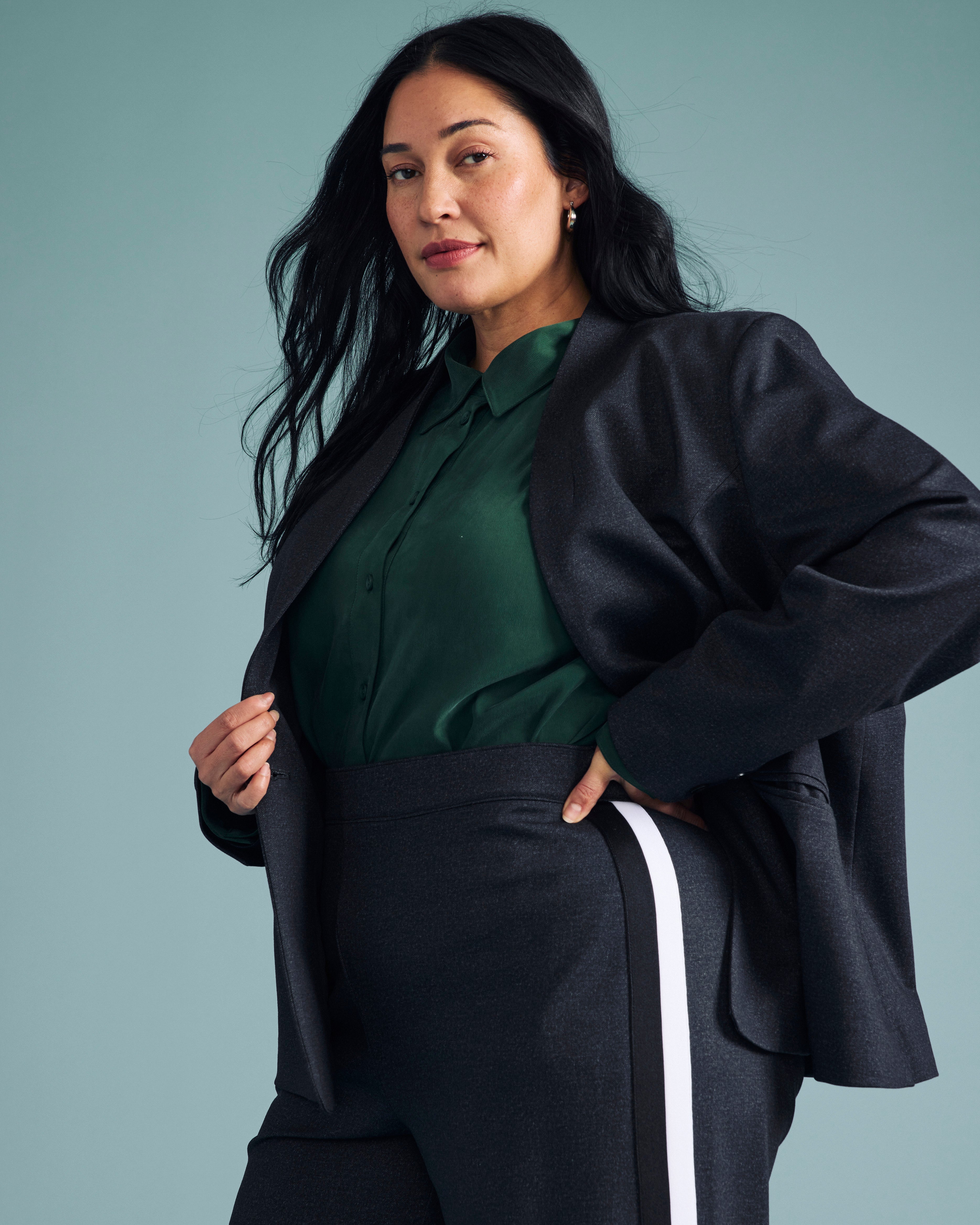 PowerPonte Denim Collarless Blazer - Charcoal