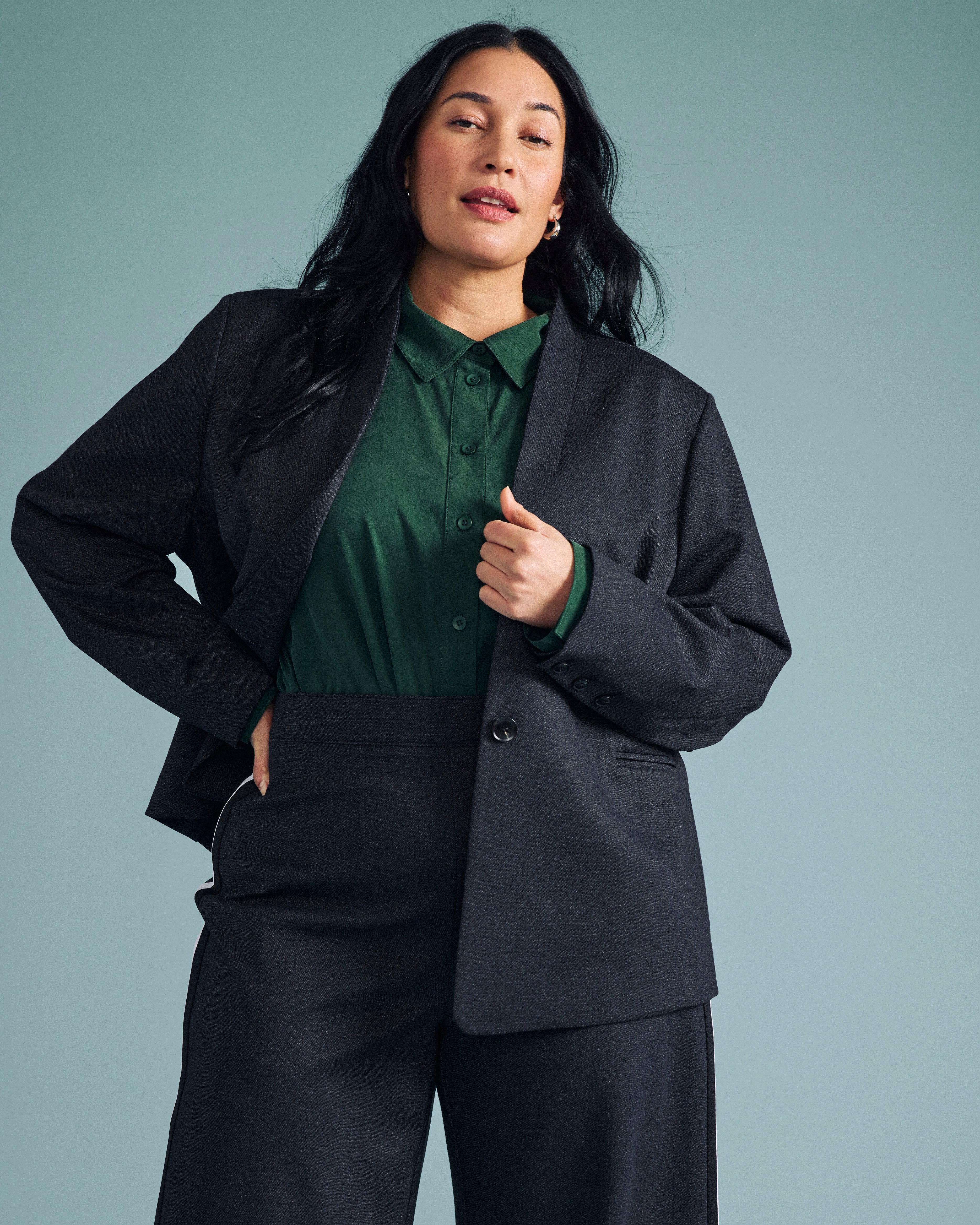 PowerPonte Denim Collarless Blazer - Charcoal