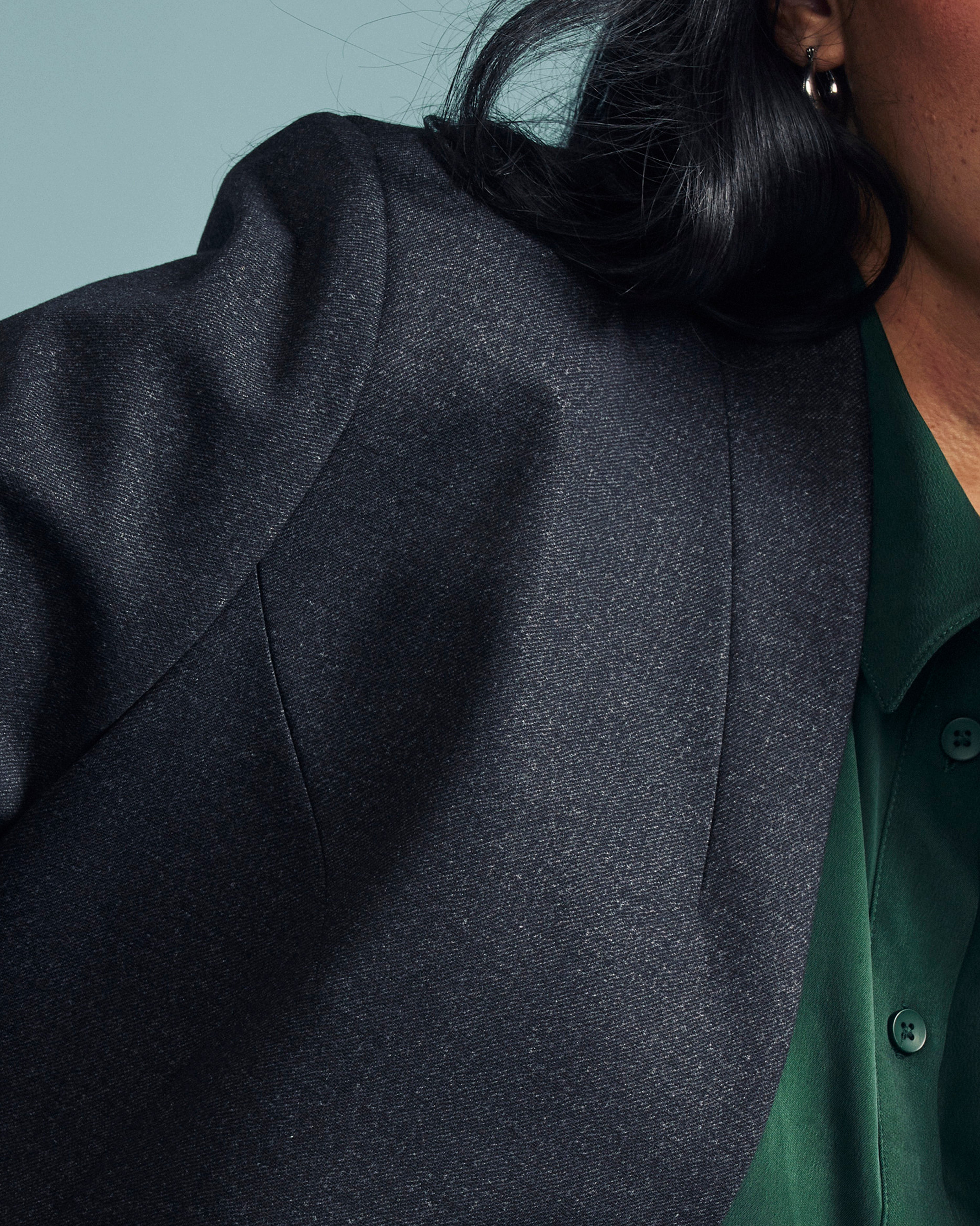 PowerPonte Denim Collarless Blazer - Charcoal