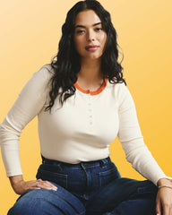 Henley Long Sleeve Ribbed Tee - Chamomile/Poppy Trim