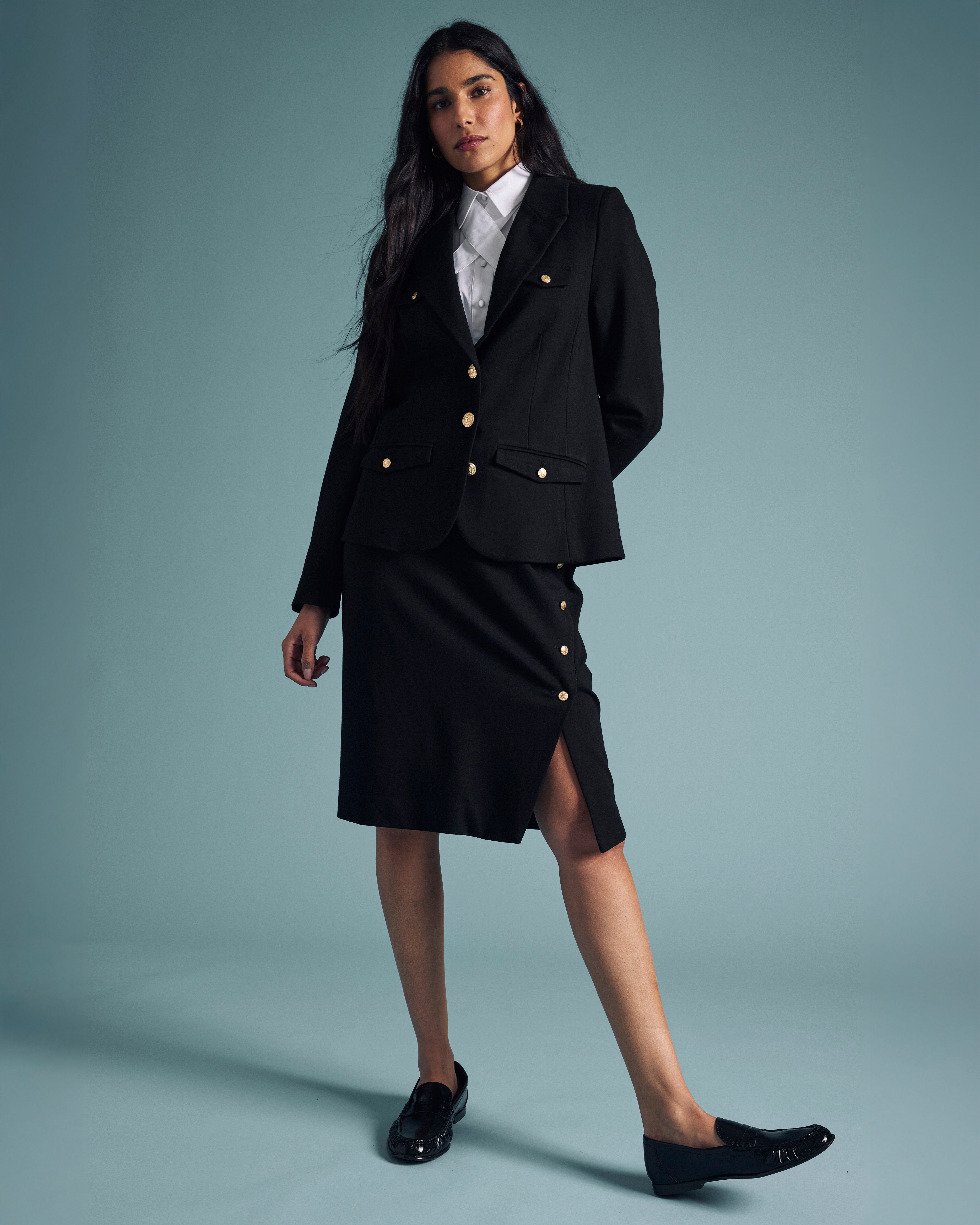 Anya Ponte Skirt - Black with Gold Buttons