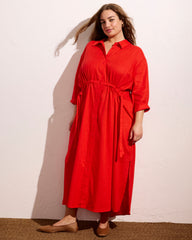 Paros Drawstring Linen Blend Shirtdress - Shoreline Sunset