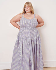 Ruby Smocked Linen Blend Sundress - Lilac Stripe Print