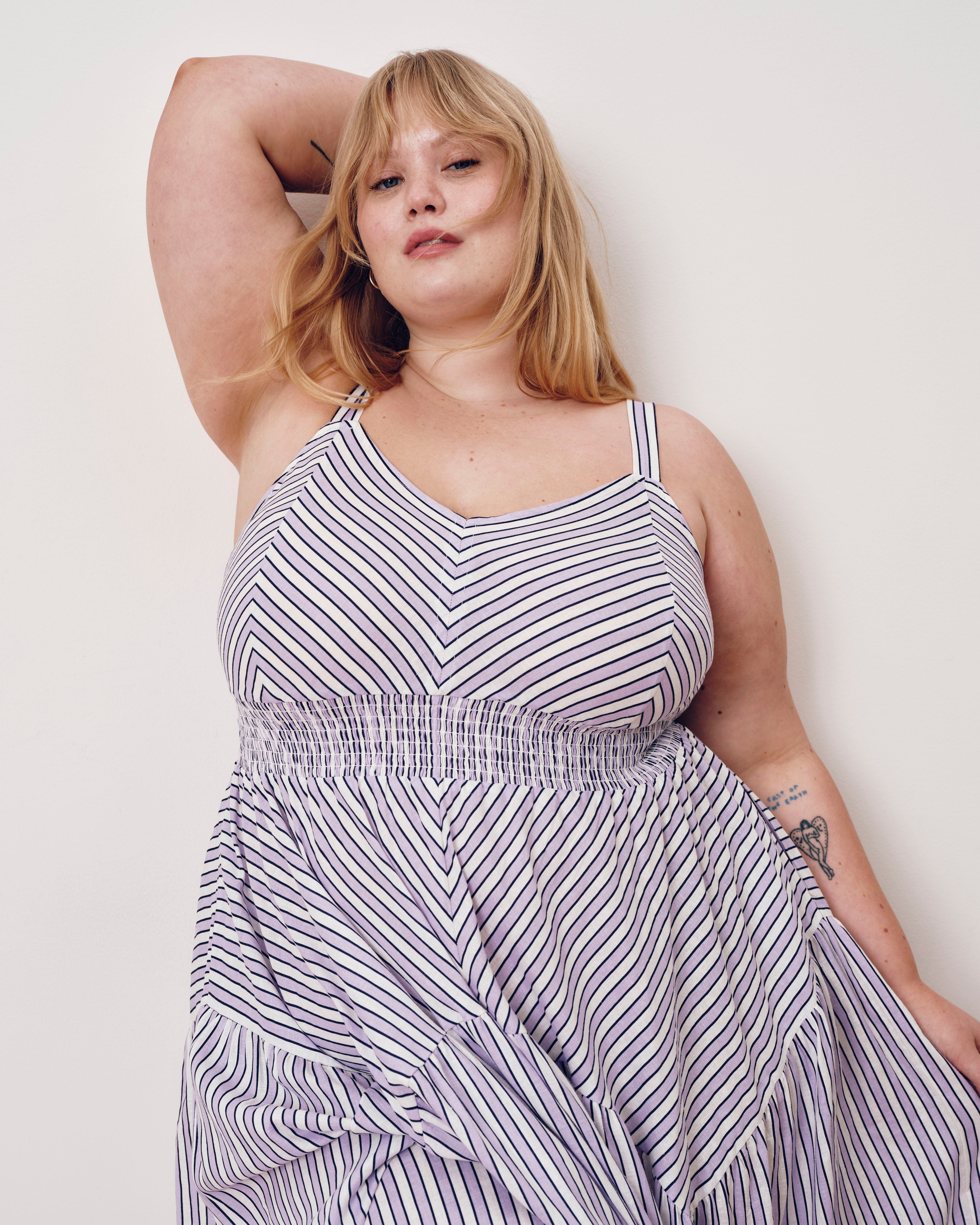 Ruby Smocked Linen Blend Sundress - Lilac Stripe Print