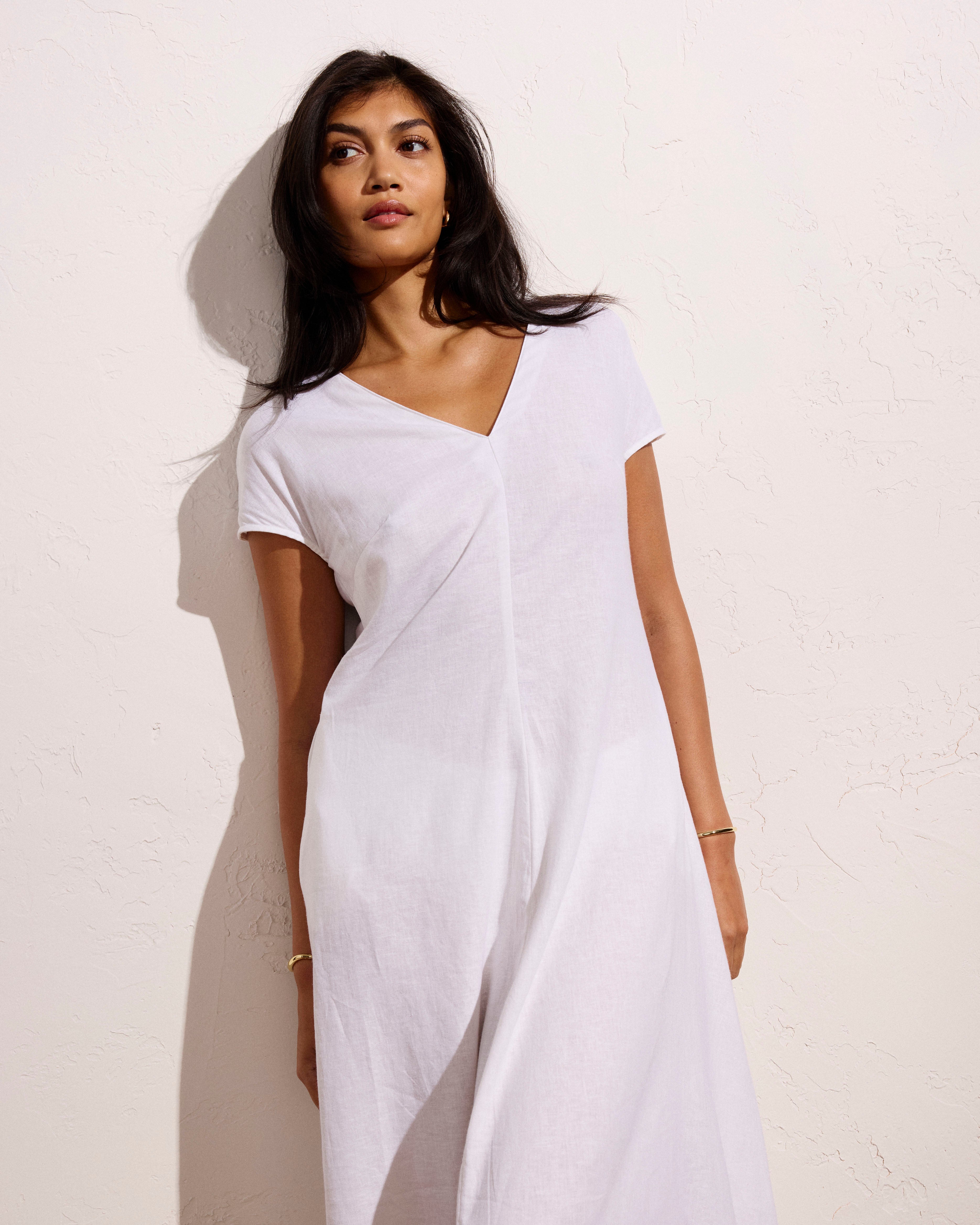 Louvre Bow Back Linen Blend Dress - Bright White