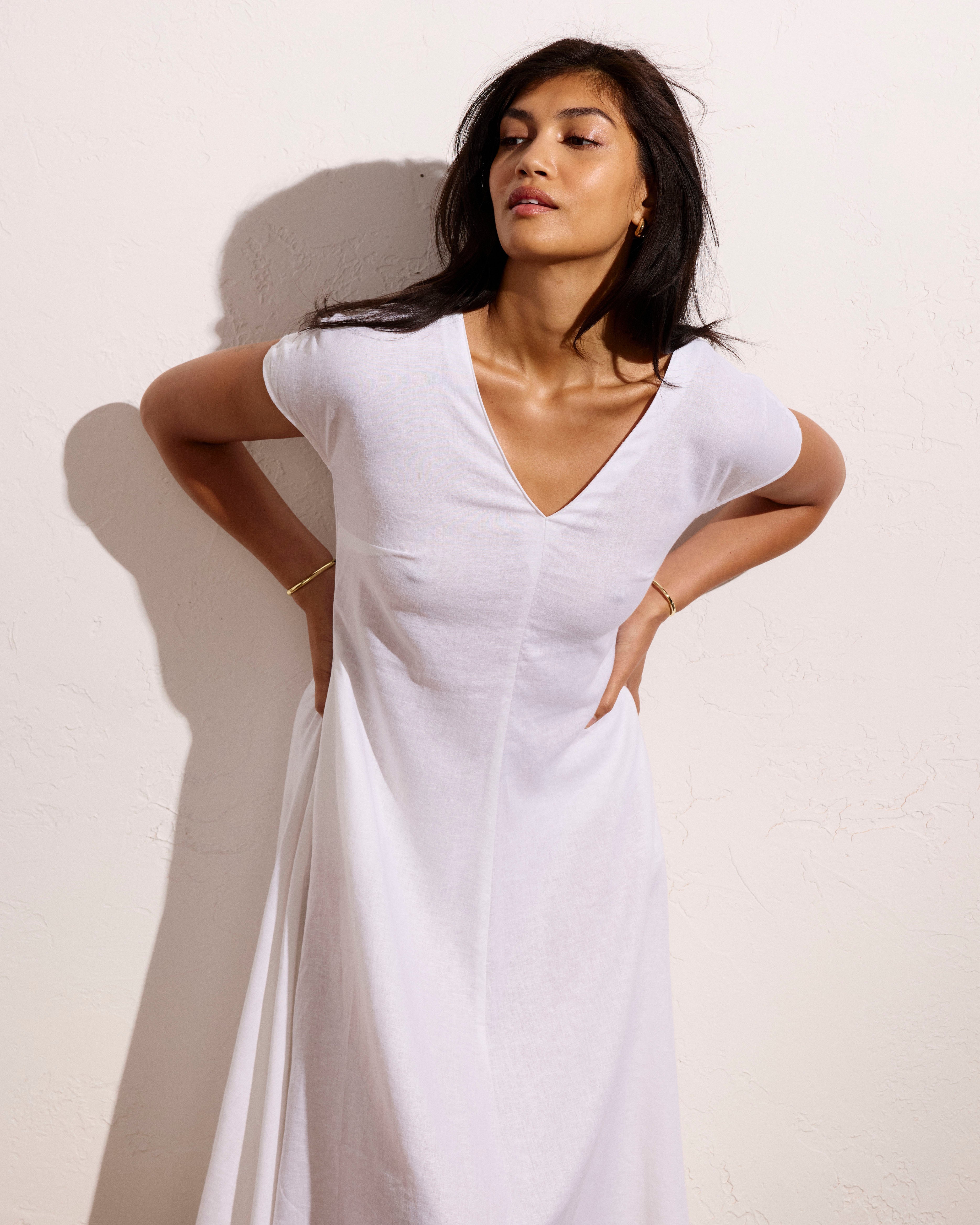 Louvre Bow Back Linen Blend Dress - Bright White