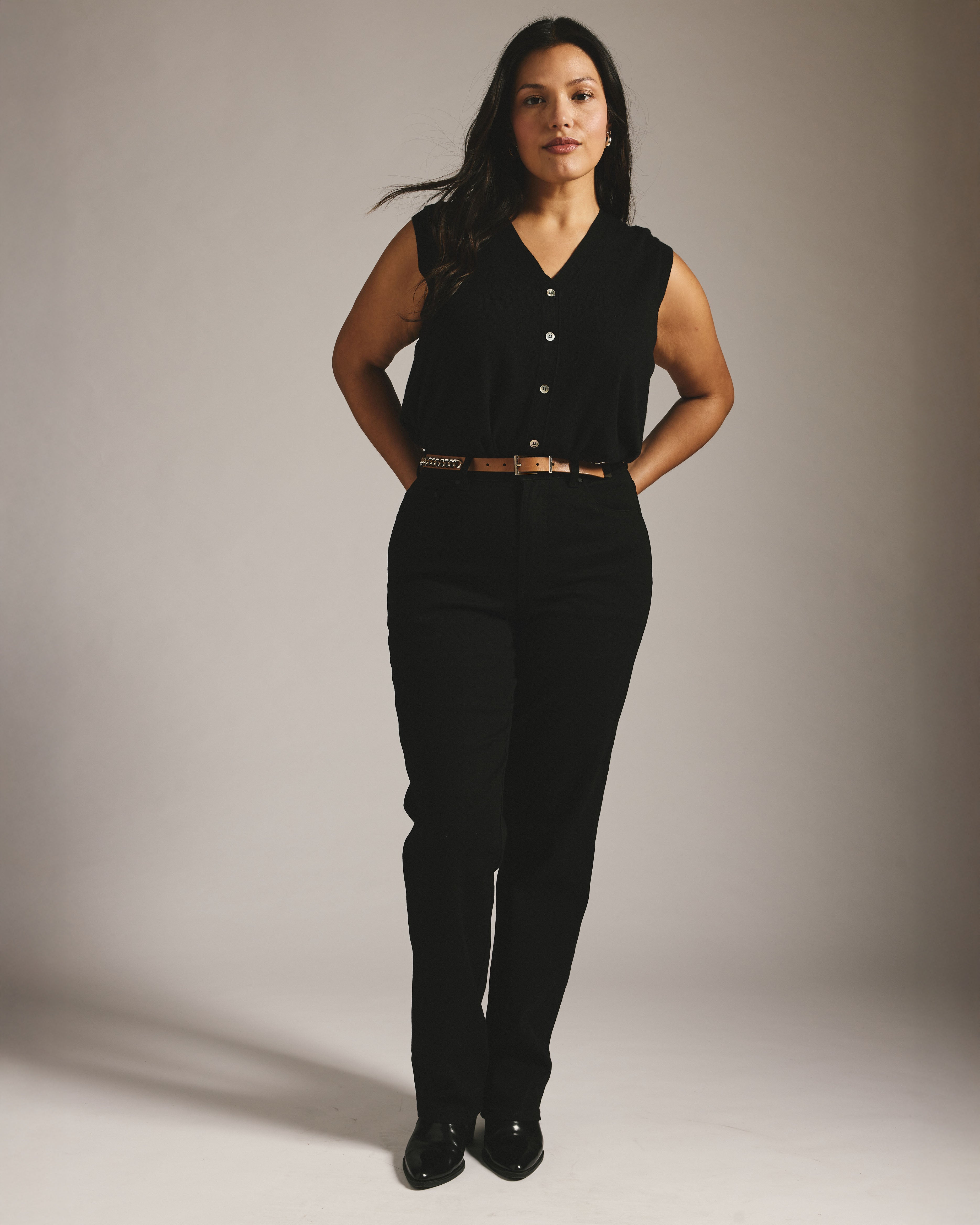 Savvy Fine Knit Cardigan Vest - Black