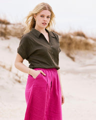 Sandy Short Sleeve Stretch Linen Blend Shirt - Camo