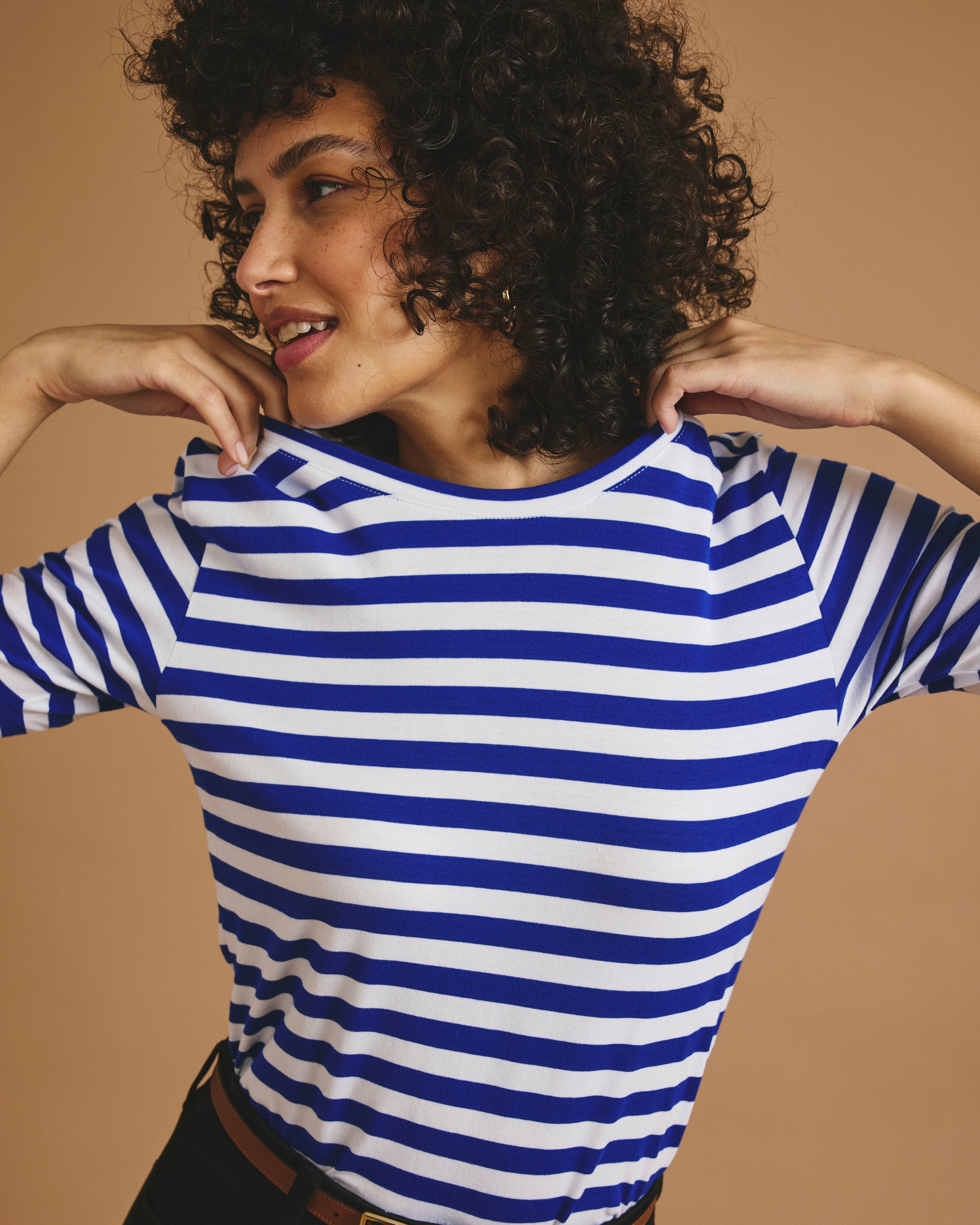 Maia Stovepipe Sleeve Tee - Hammersmith Blue/White Stripe