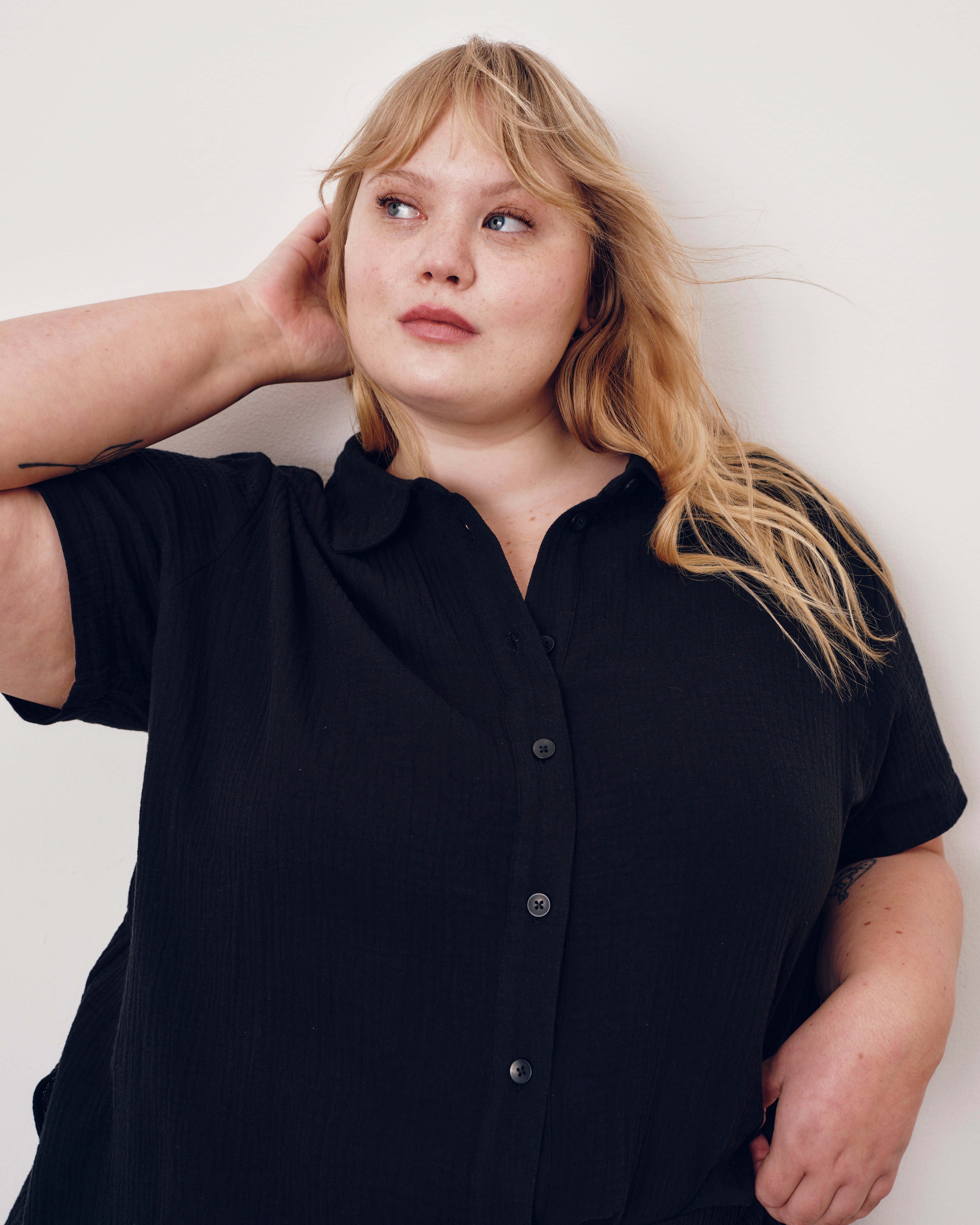 Luxe Cotton Gauze Beach Shirt - Black