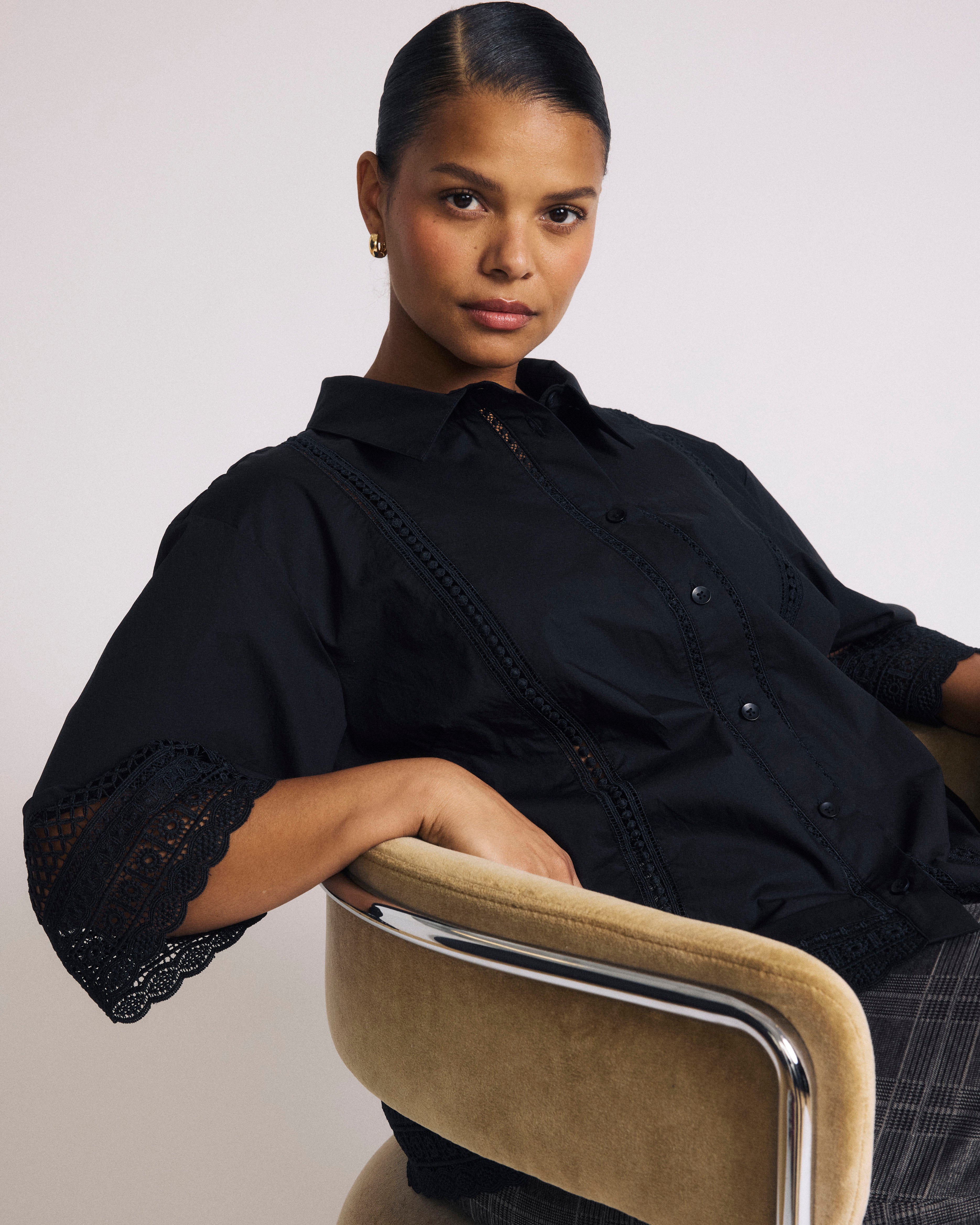 Dora Cotton Poplin Blouse - Black
