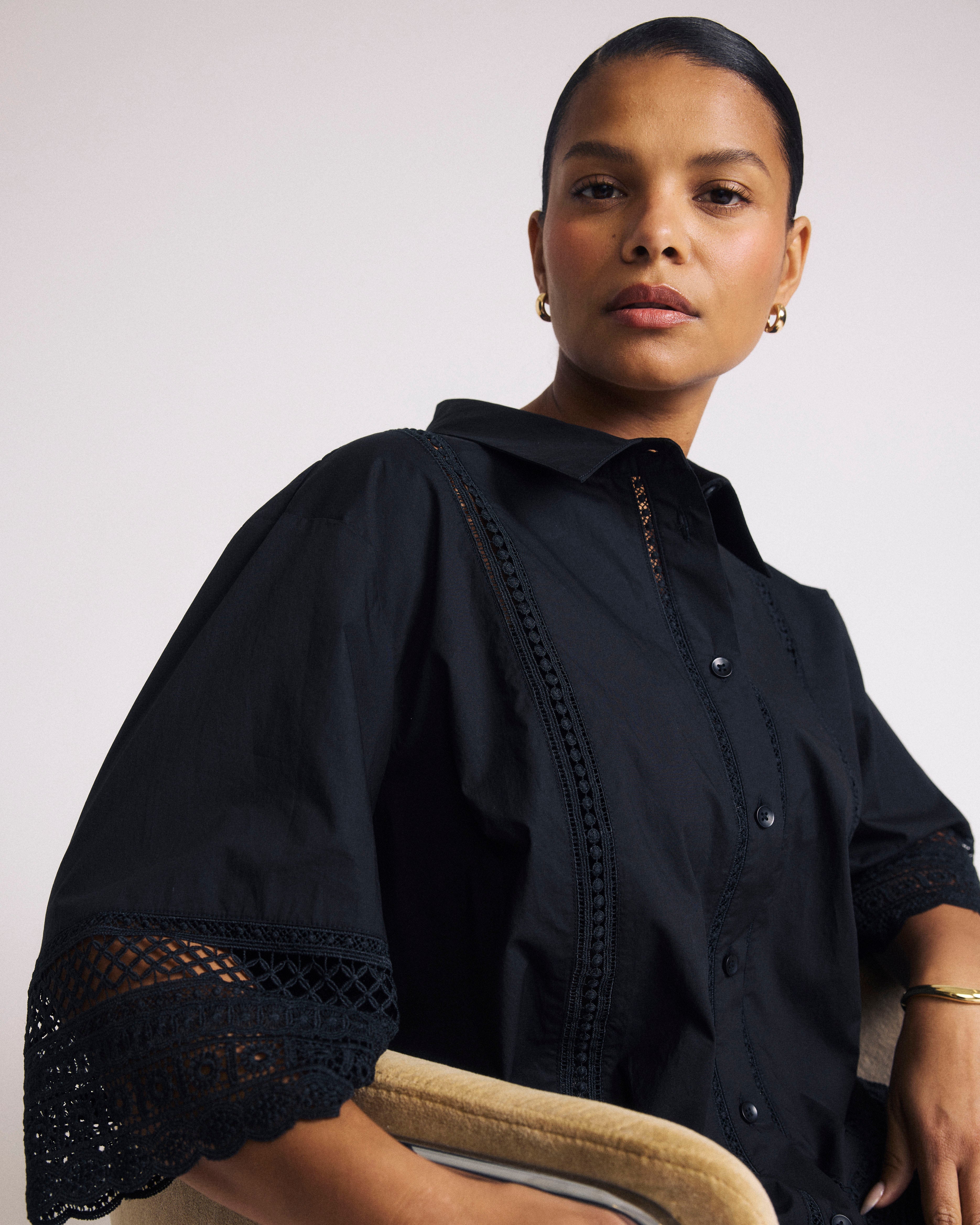 Dora Cotton Poplin Blouse - Black