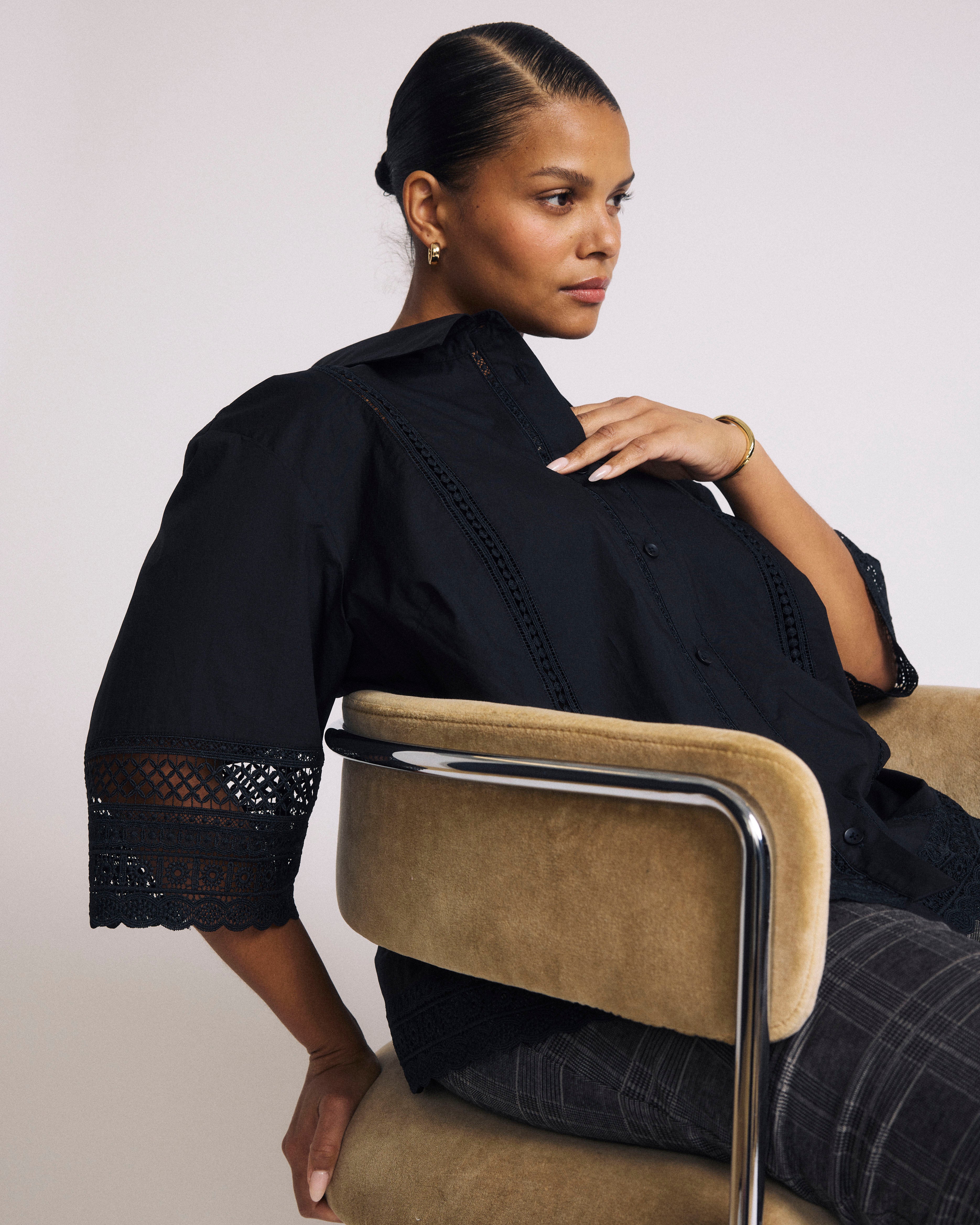 Dora Cotton Poplin Blouse - Black