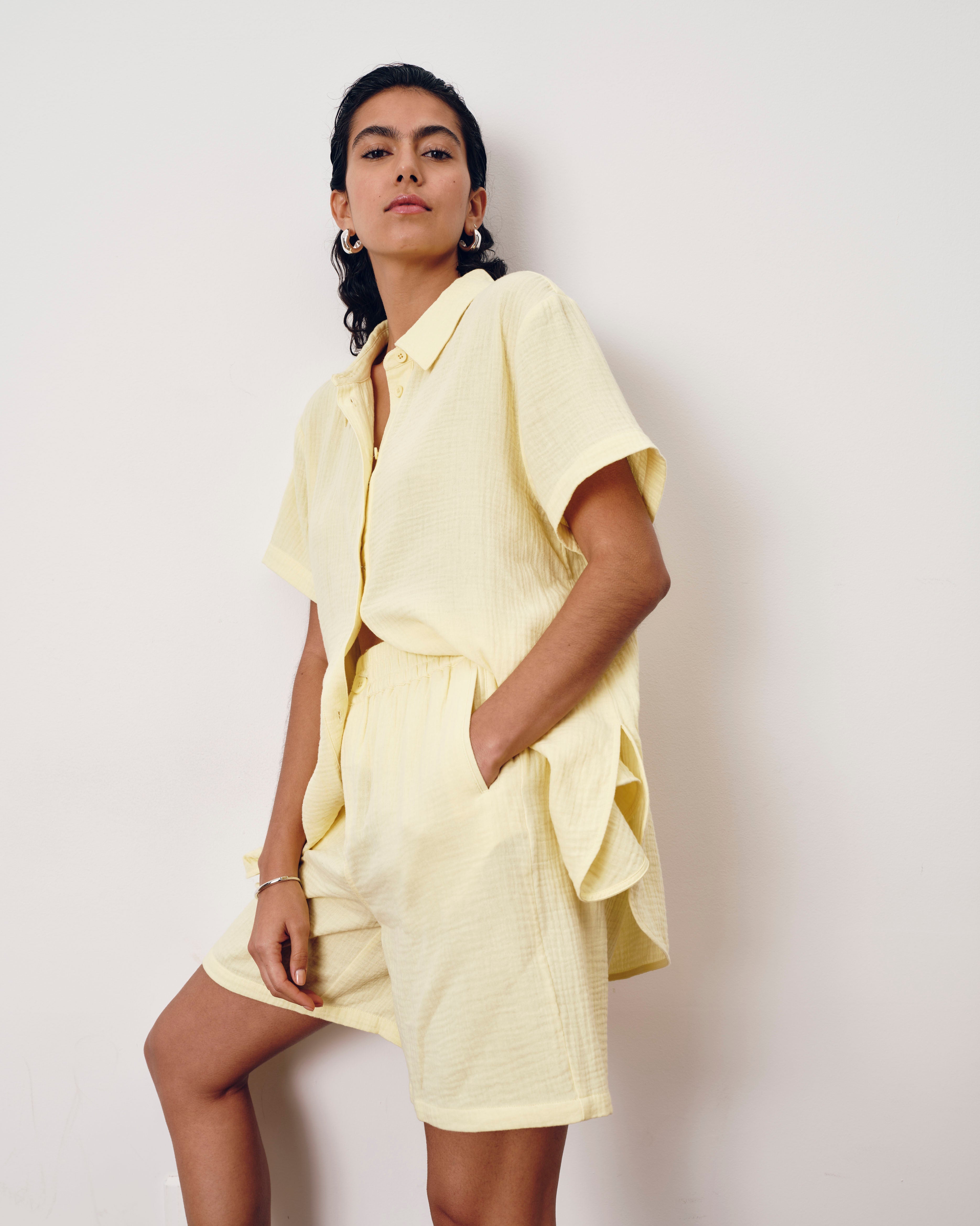 Luxe Cotton Gauze Beach Shirt - Pale Daffodil