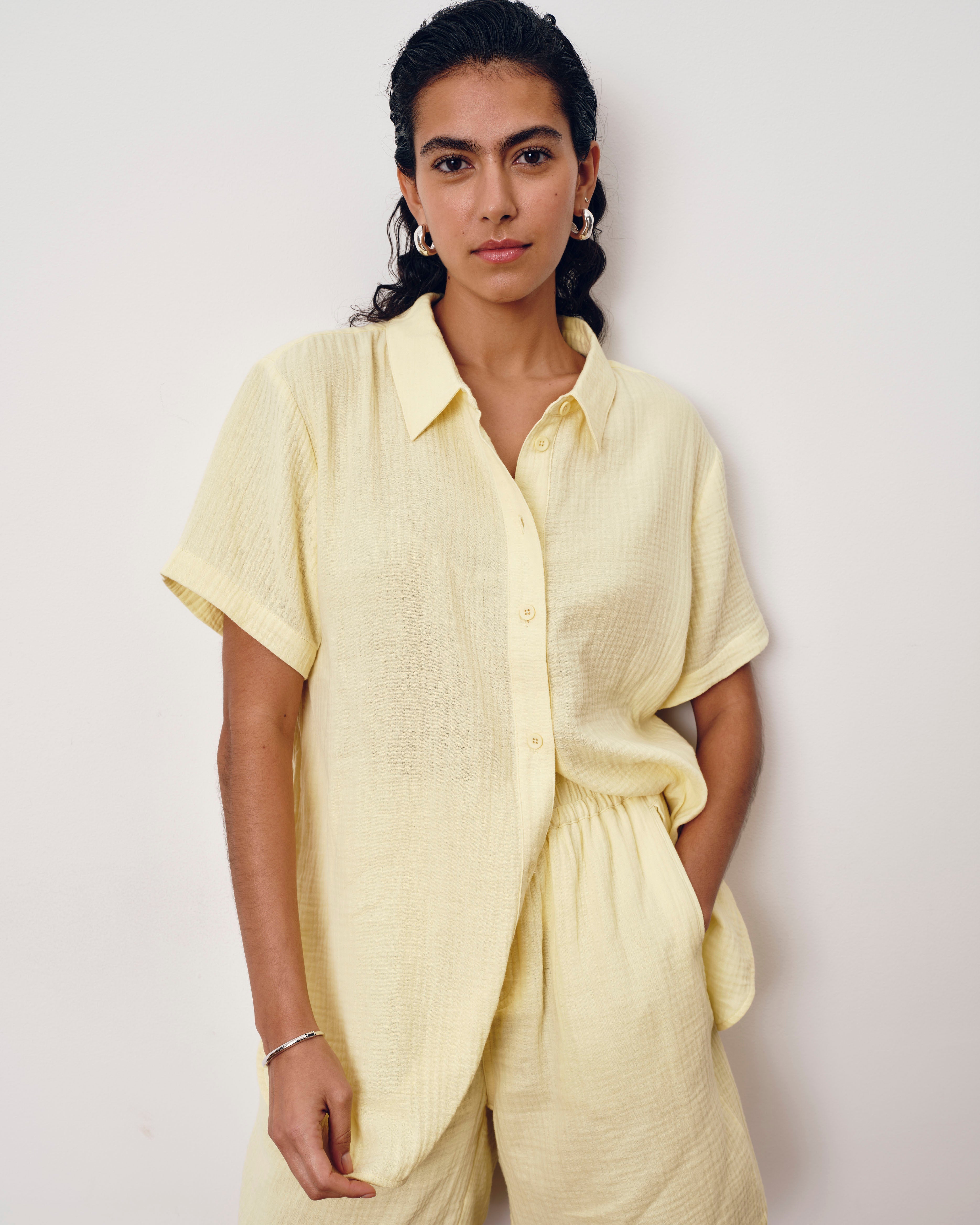 Luxe Cotton Gauze Beach Shirt - Pale Daffodil