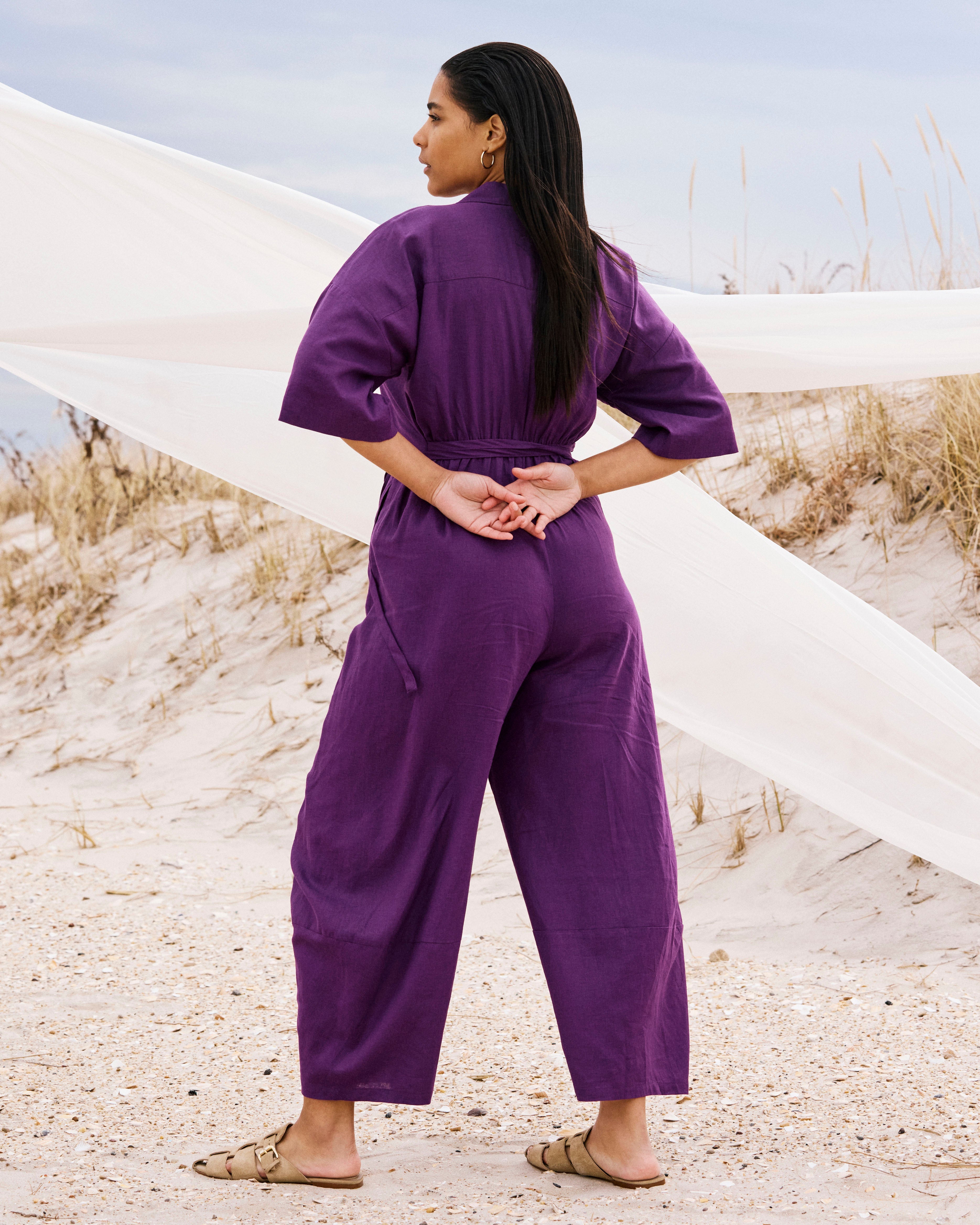 Maggie Barrel Leg Linen Blend Jumpsuit - Dreamy Purple