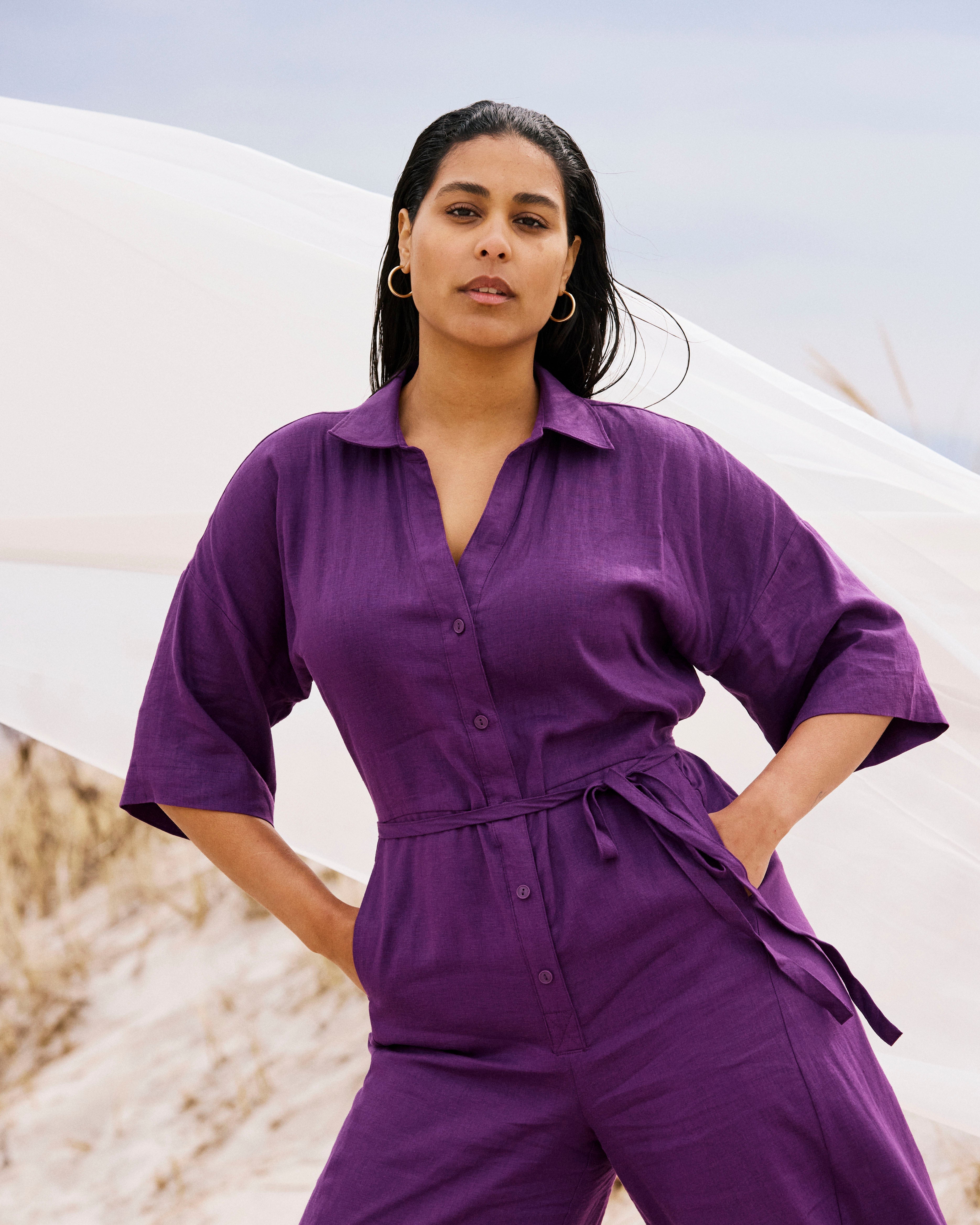 Maggie Barrel Leg Linen Blend Jumpsuit - Dreamy Purple
