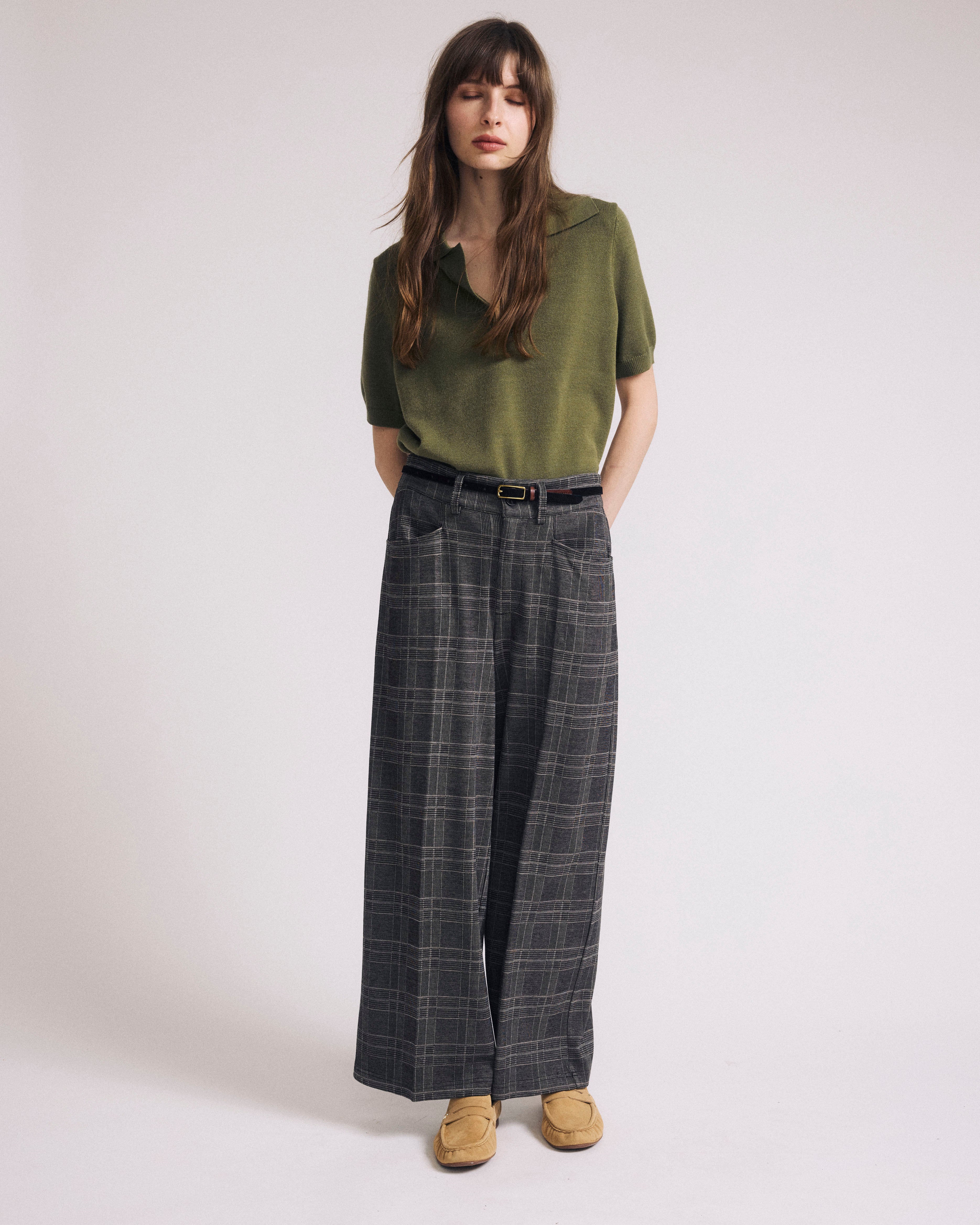 Cropped Wide Leg Ponte Pants - British Plaid