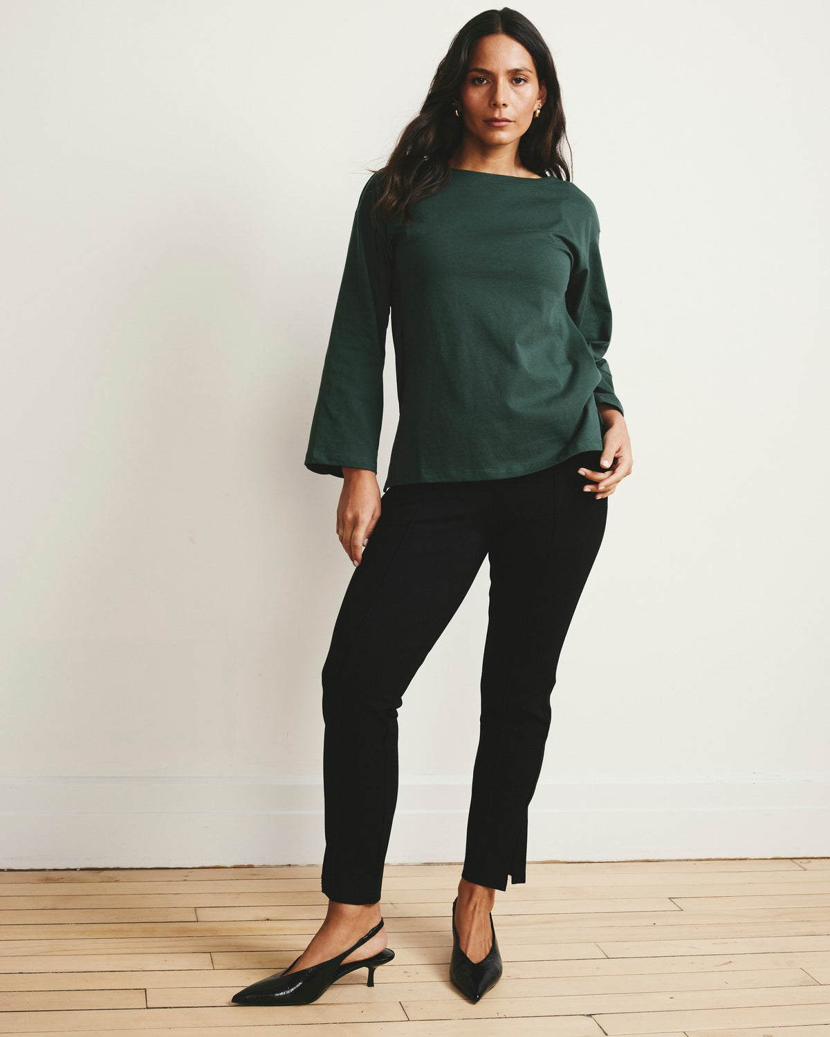 Montauk Breton Stripe Bell Sleeve Top - Solid Conifer