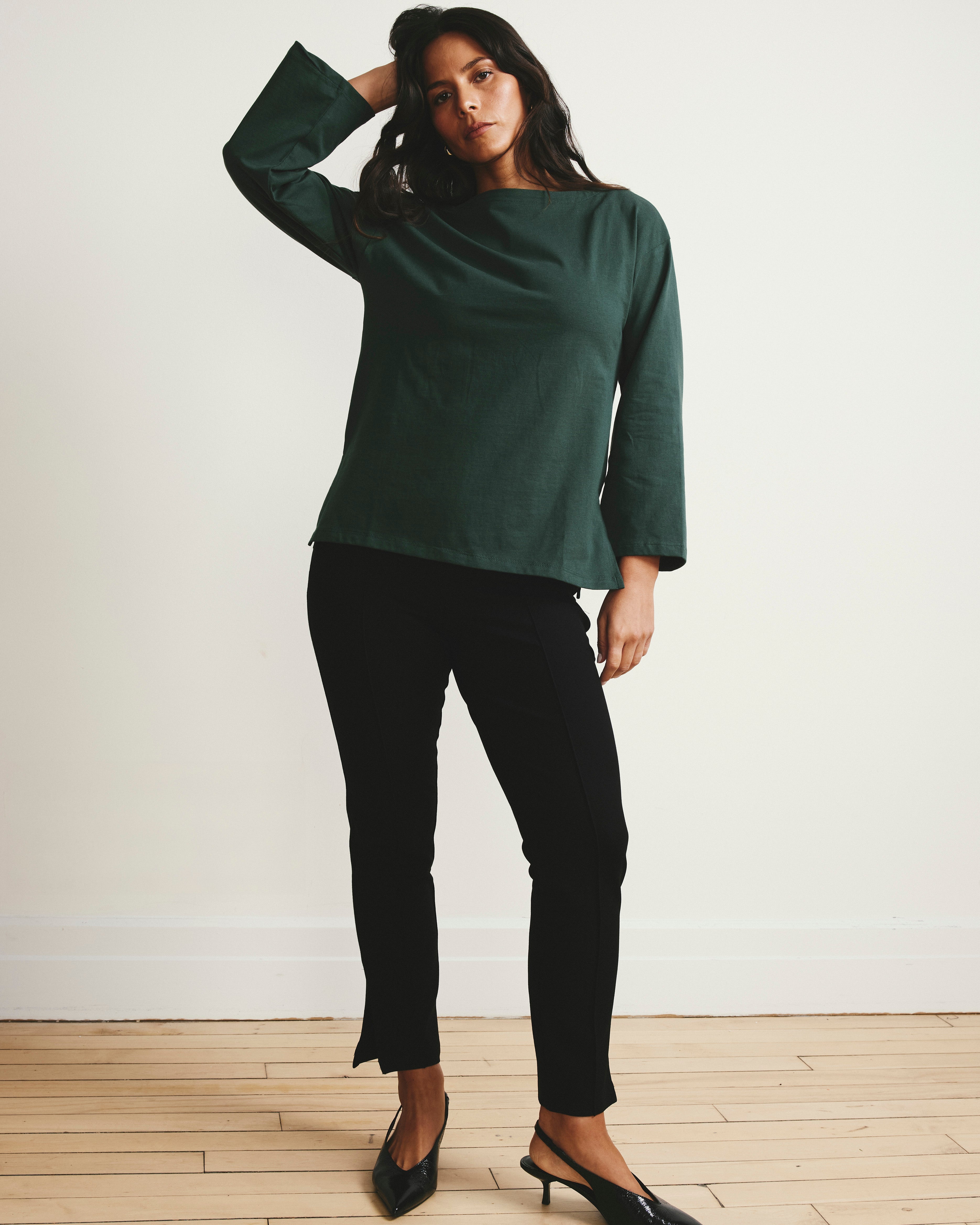 Montauk Breton Stripe Bell Sleeve Top - Solid Conifer