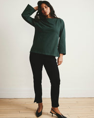 Montauk Breton Stripe Bell Sleeve Top - Solid Conifer