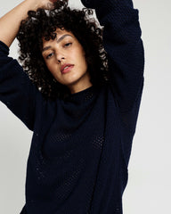 Positano Pointelle Mock Neck Sweater - Navy