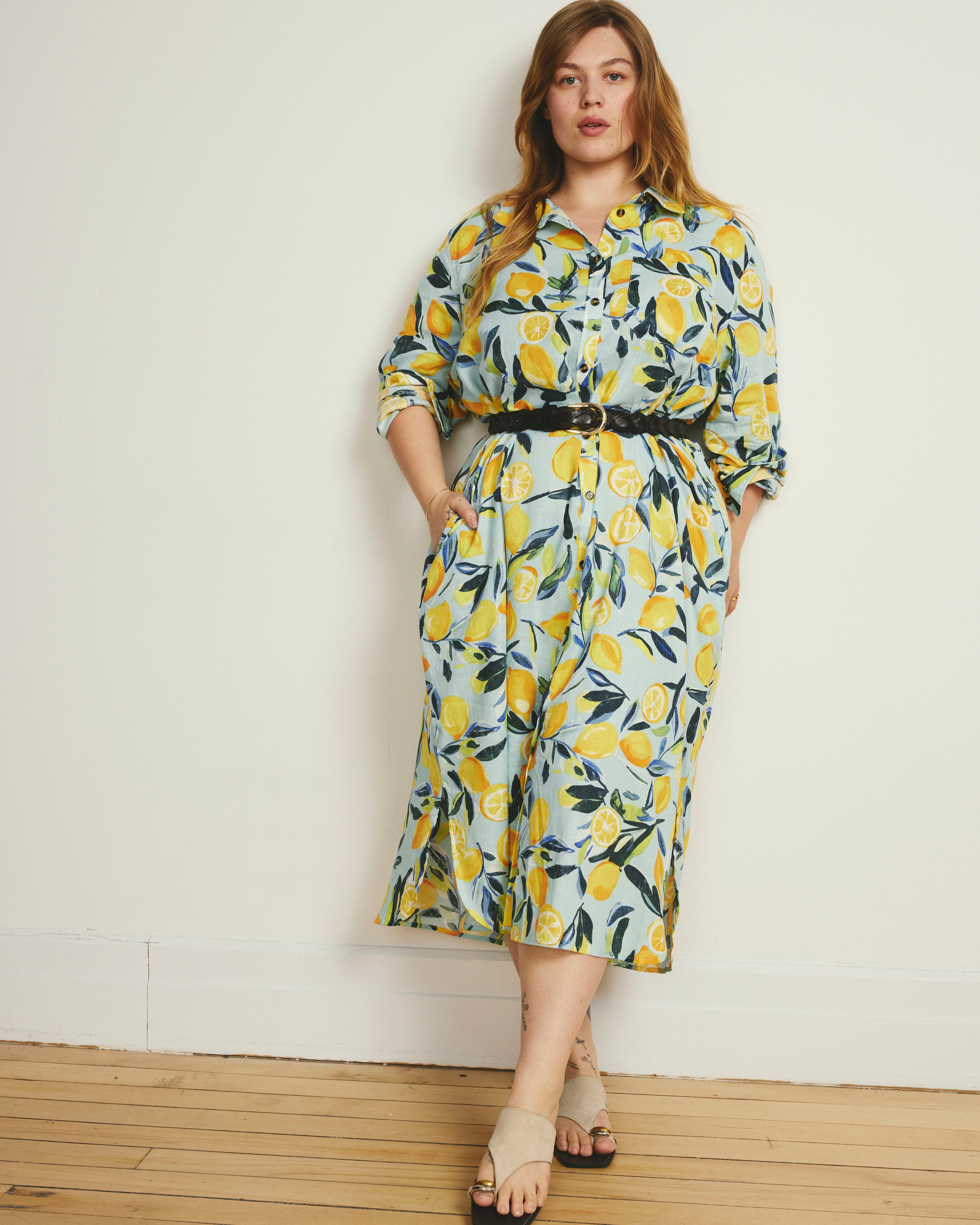 Odeon Linen Blend Shirtdress - Limoncello Print