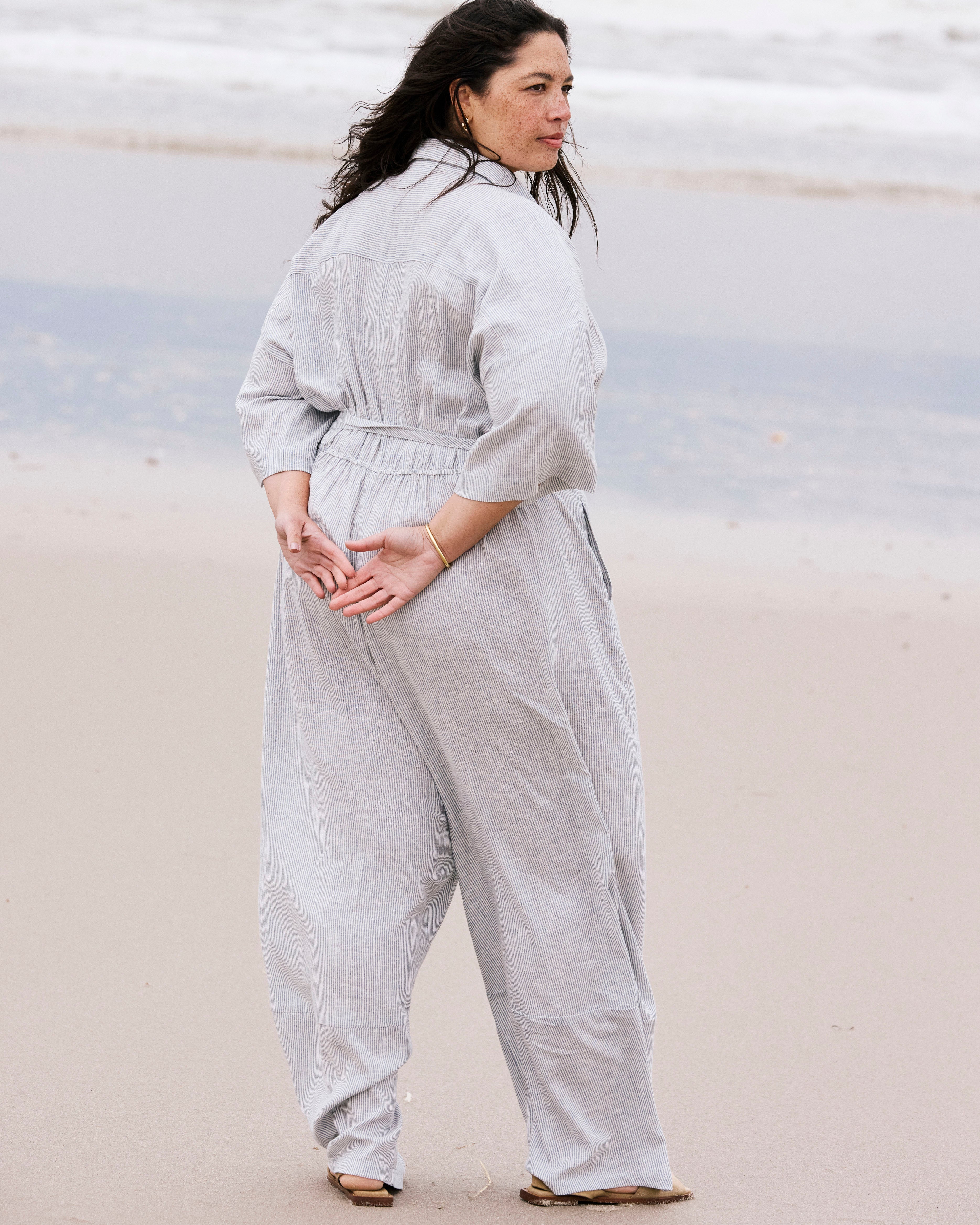 Maggie Barrel Leg Linen Blend Jumpsuit - Beach Stripe