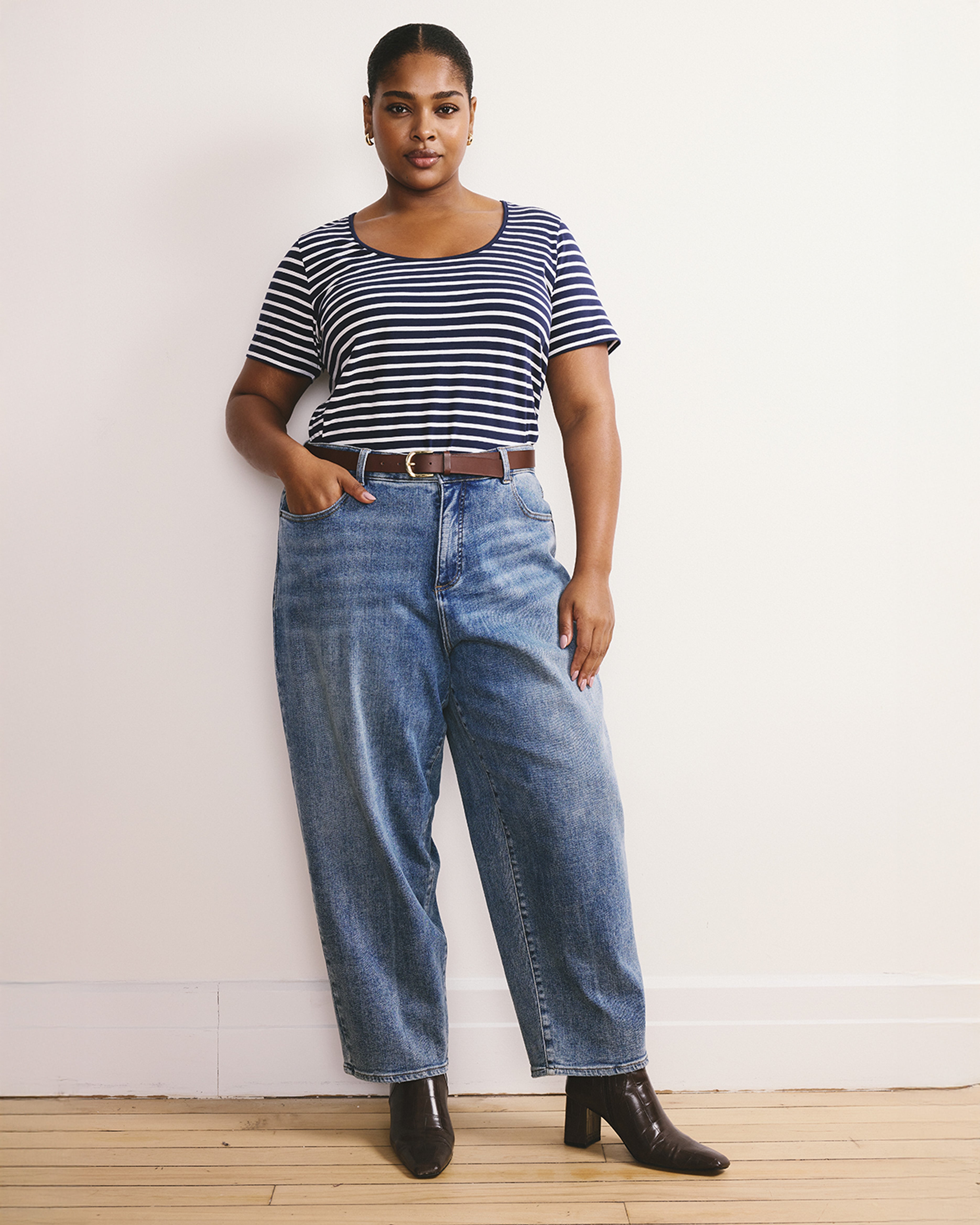 Scoop Neck Tee - Navy/White Stripe