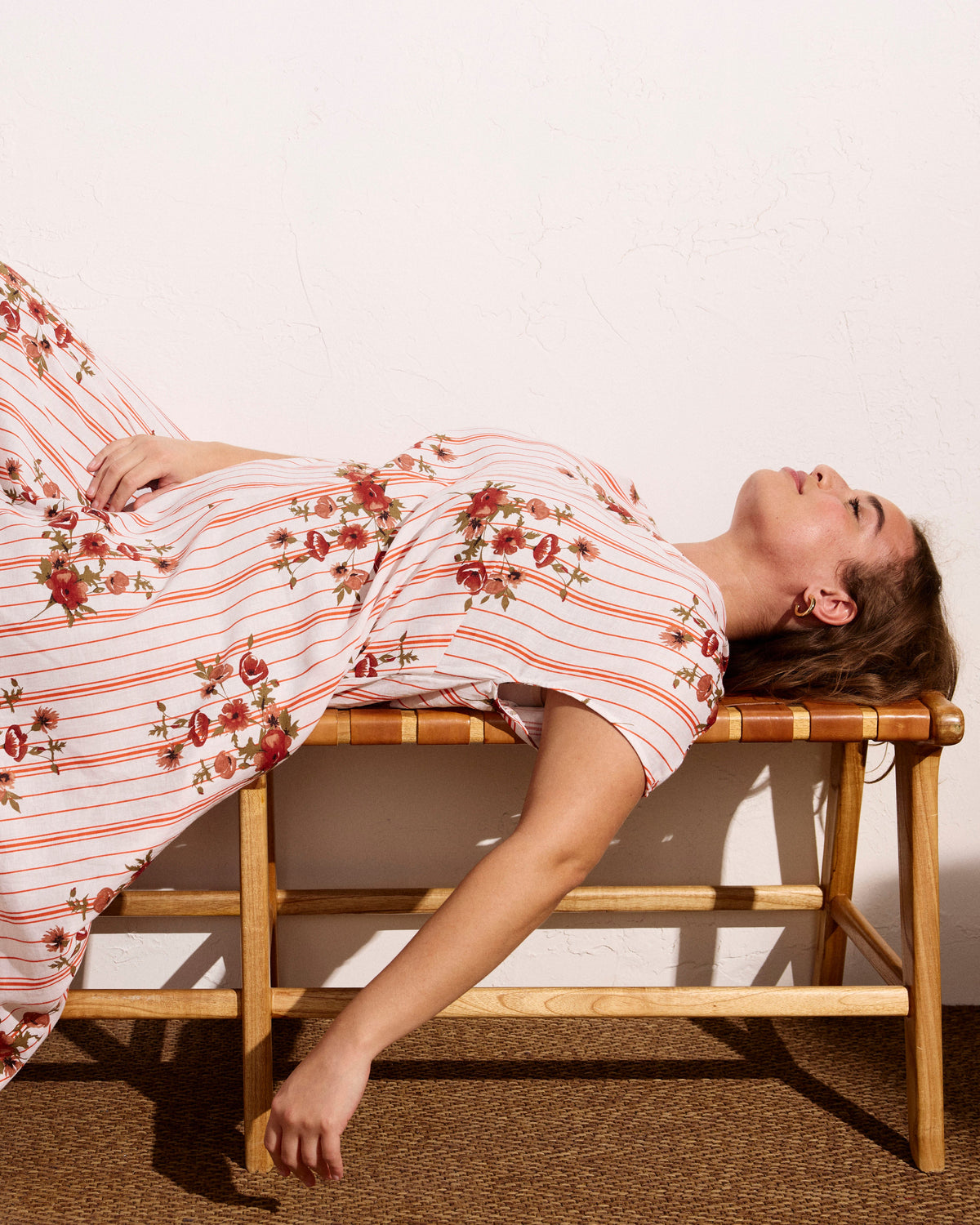 Louvre Bow Back Linen Blend Dress - Wild Flower Bouquet Print on Stripes