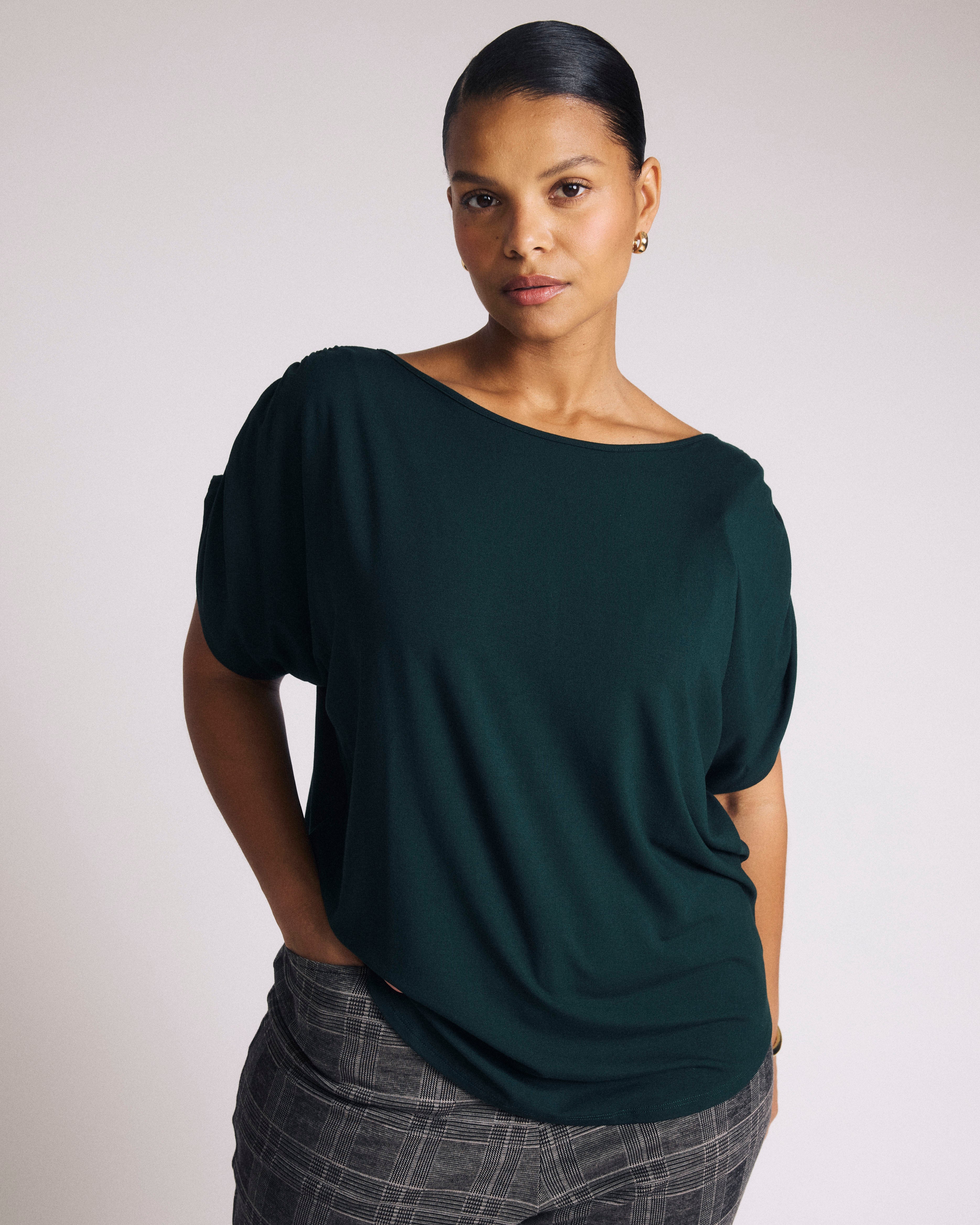 Helena Divine Jersey Gathered Tee - Forest Green