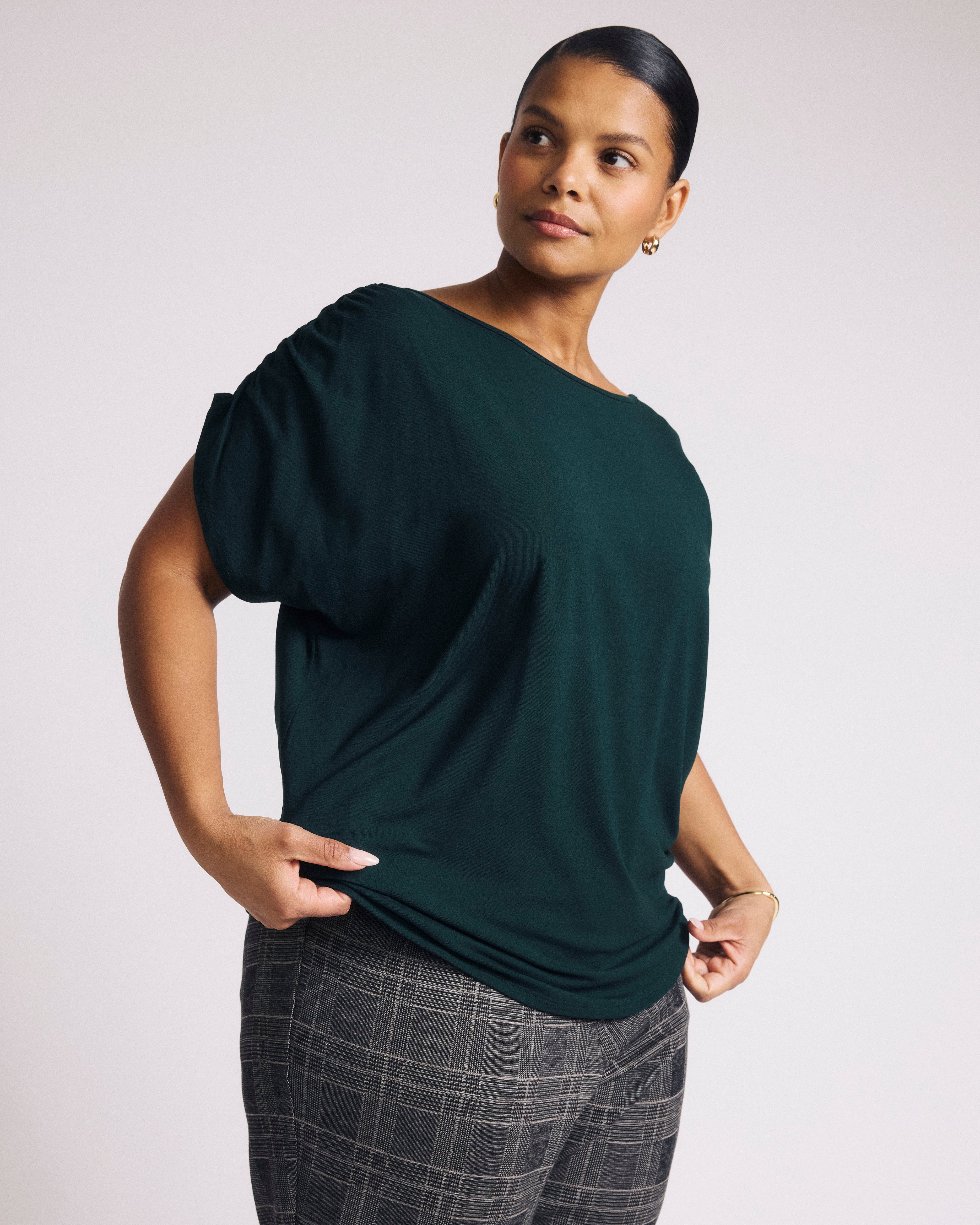 Helena Divine Jersey Gathered Tee - Forest Green