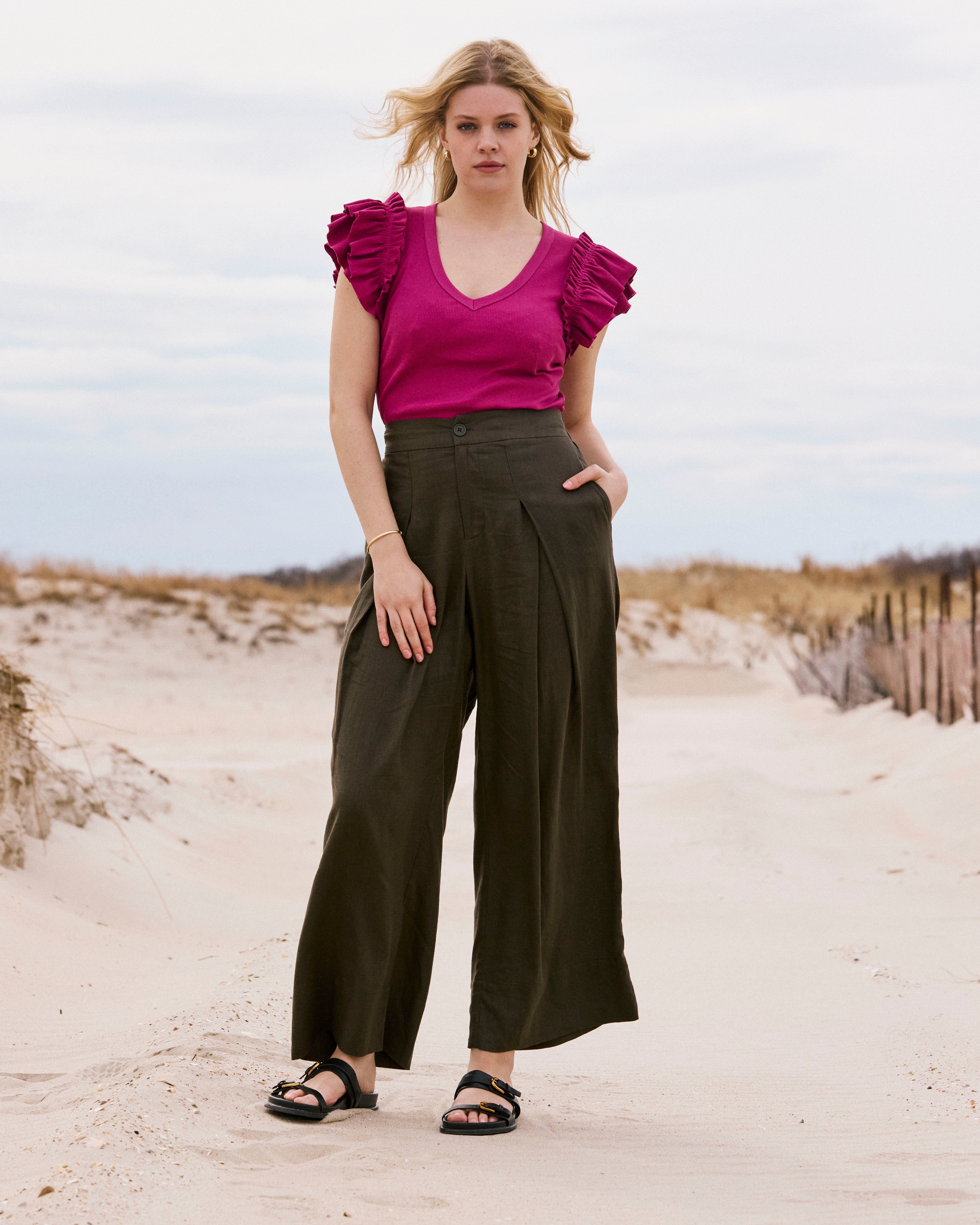 Marley Wide Leg Linen Blend Pants - Camo