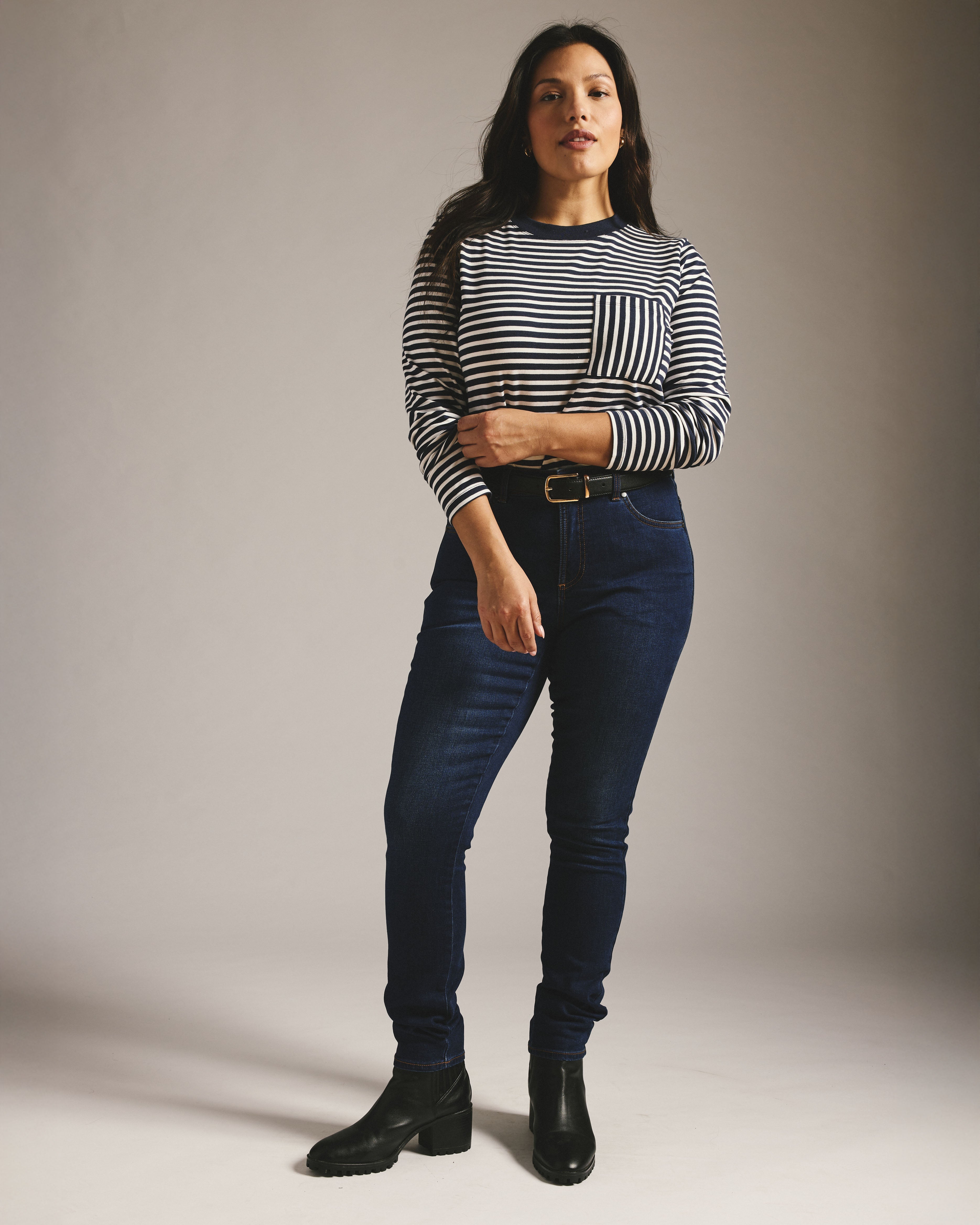Long Sleeve Garcon Tee - Navy/White Stripe