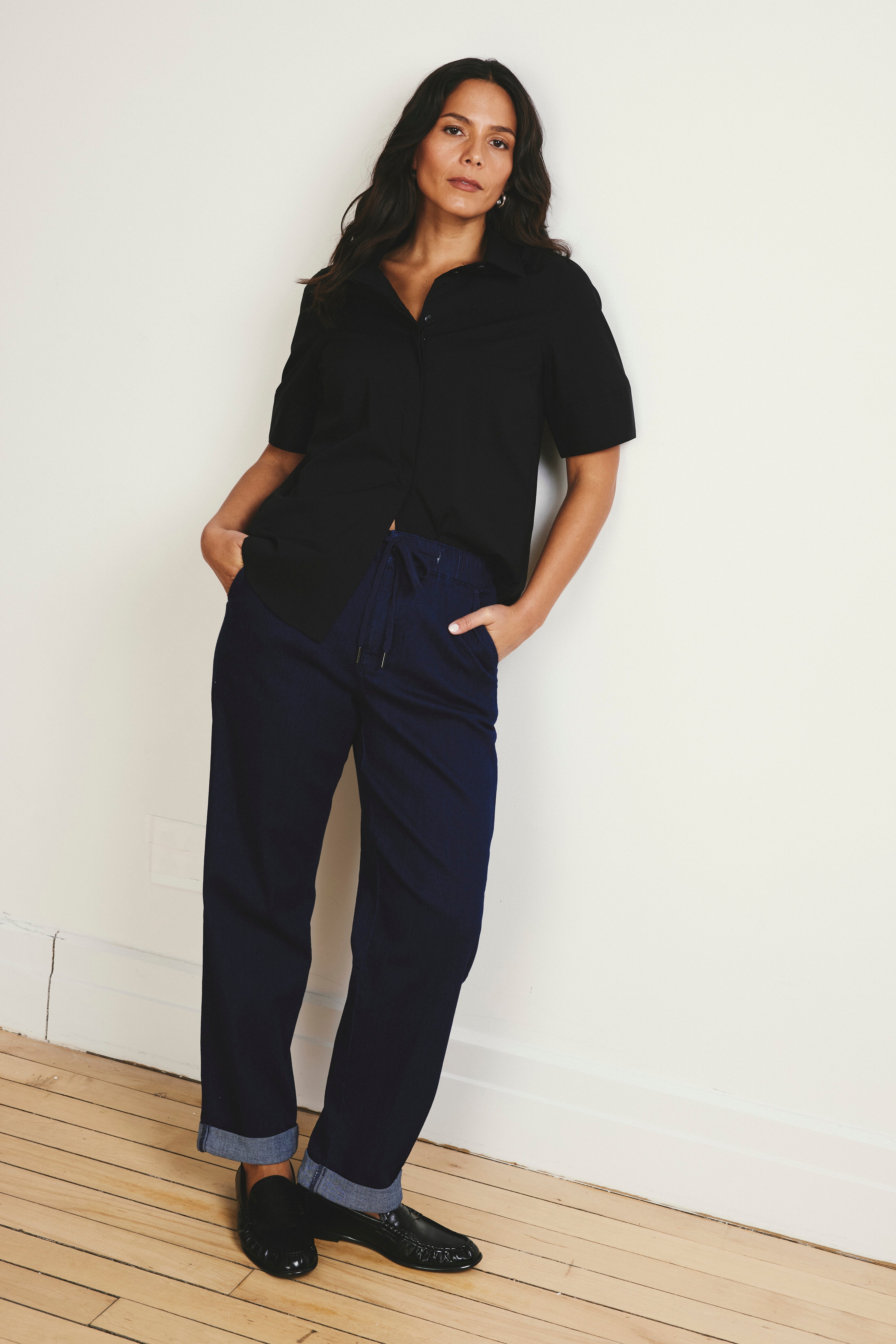Elbe Stretch Poplin Short Sleeve Shirt - Black