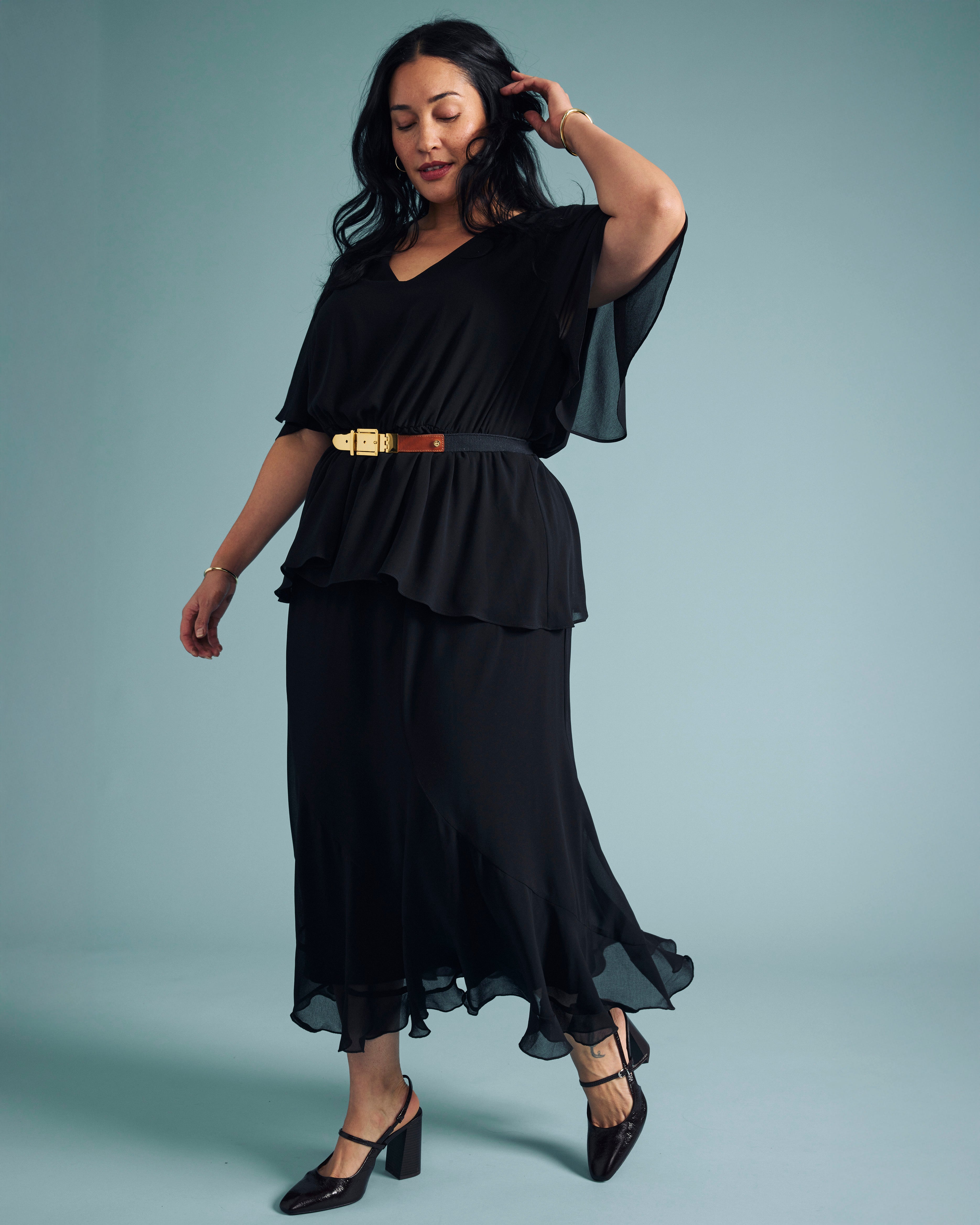 Navarte Chiffon Midi Skirt - Black