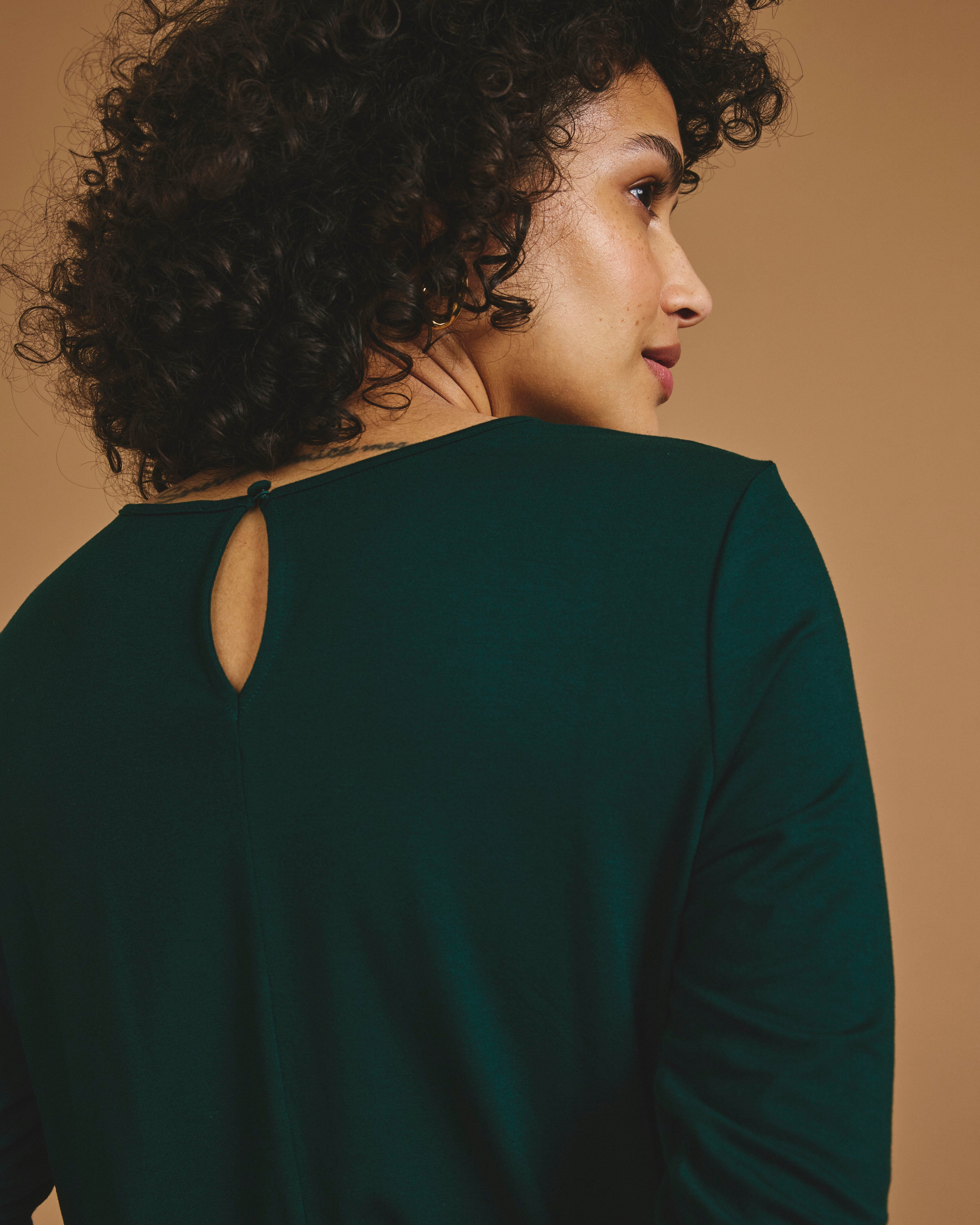 Joan Liquid Jersey Long Sleeve Top - Forest Green