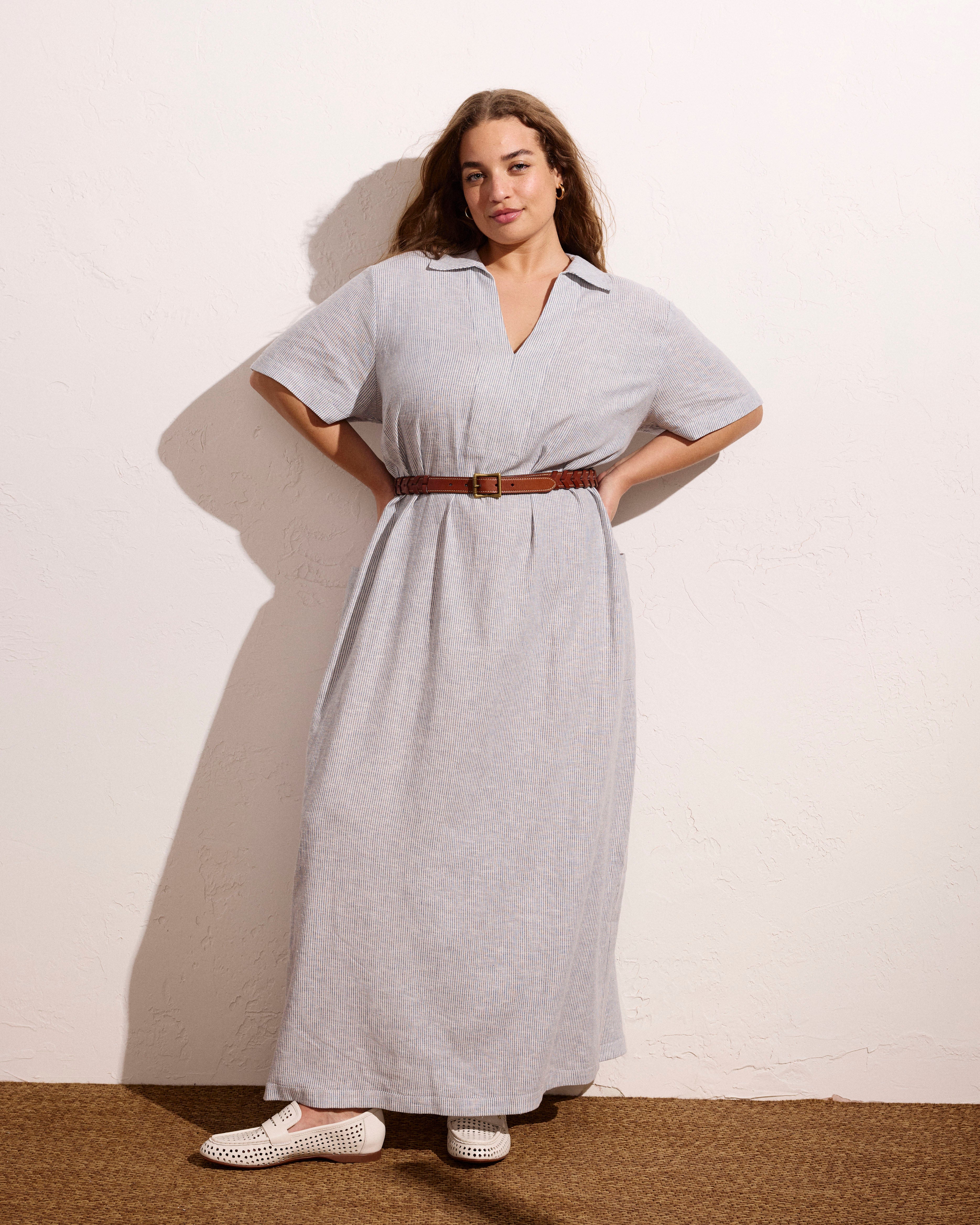 Padma Polo Neck Linen Blend Dress - Beach Stripe
