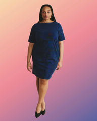 Belle Breton Stripe Jersey Dress - Deep Teal/Black Stripe