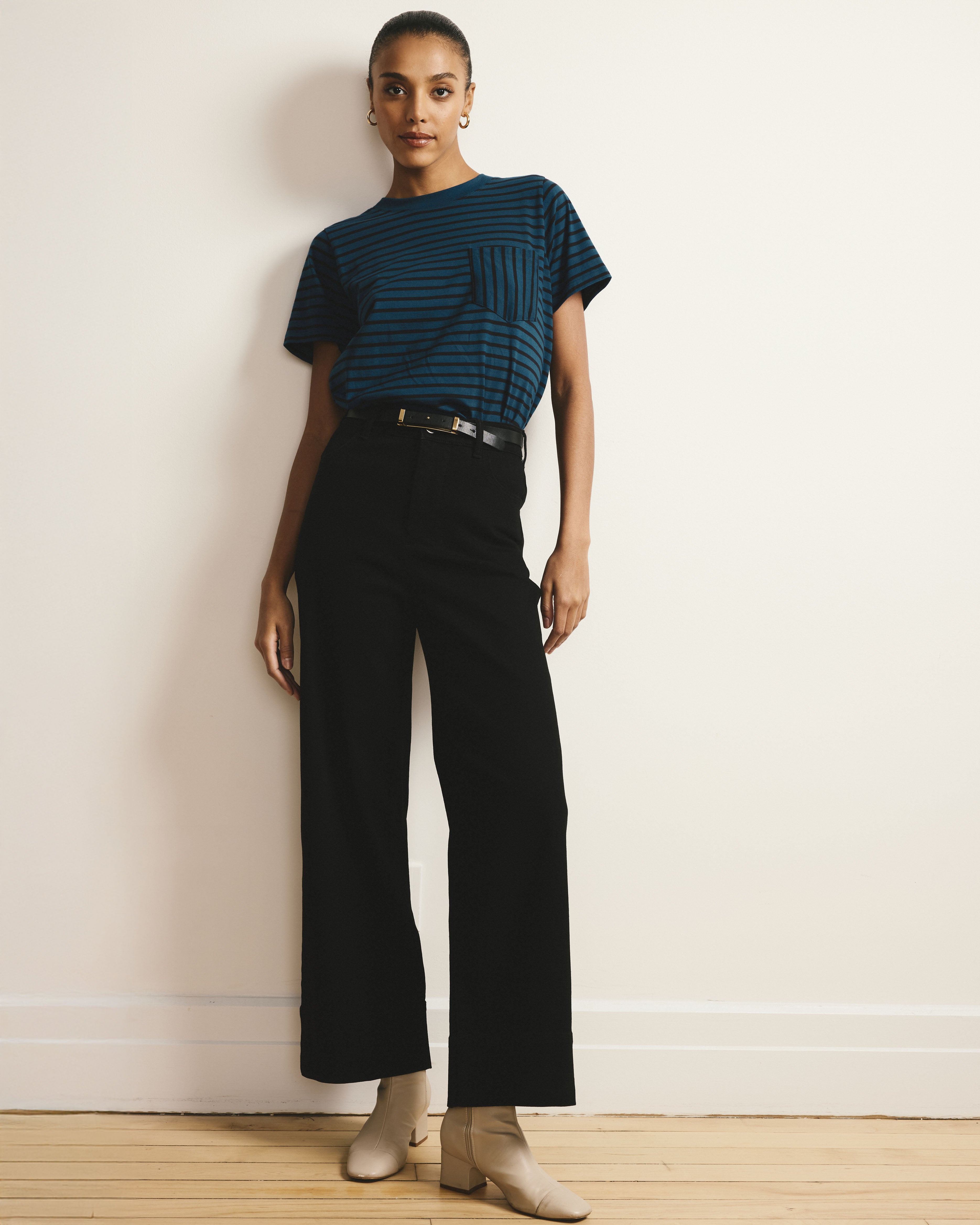 Breton Stripe Garcon Tee - Deep Teal/Black Stripe