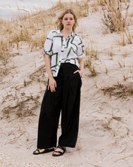 Luisa Short Sleeve Linen Blend Shirt - Green Paint Print